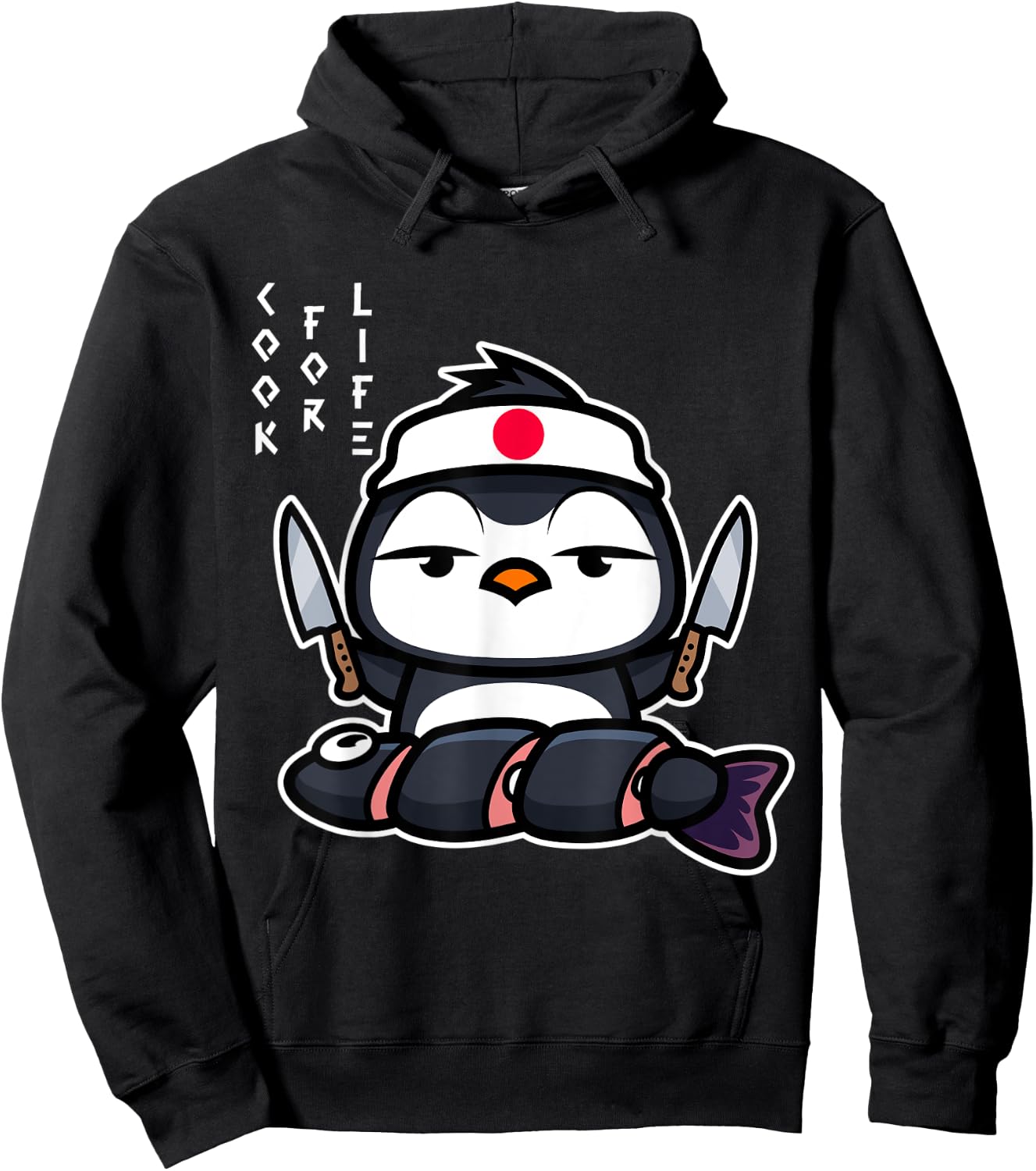 Japanese Penguin Cook Asian Food Funny Hoodie - Hoodie | Black