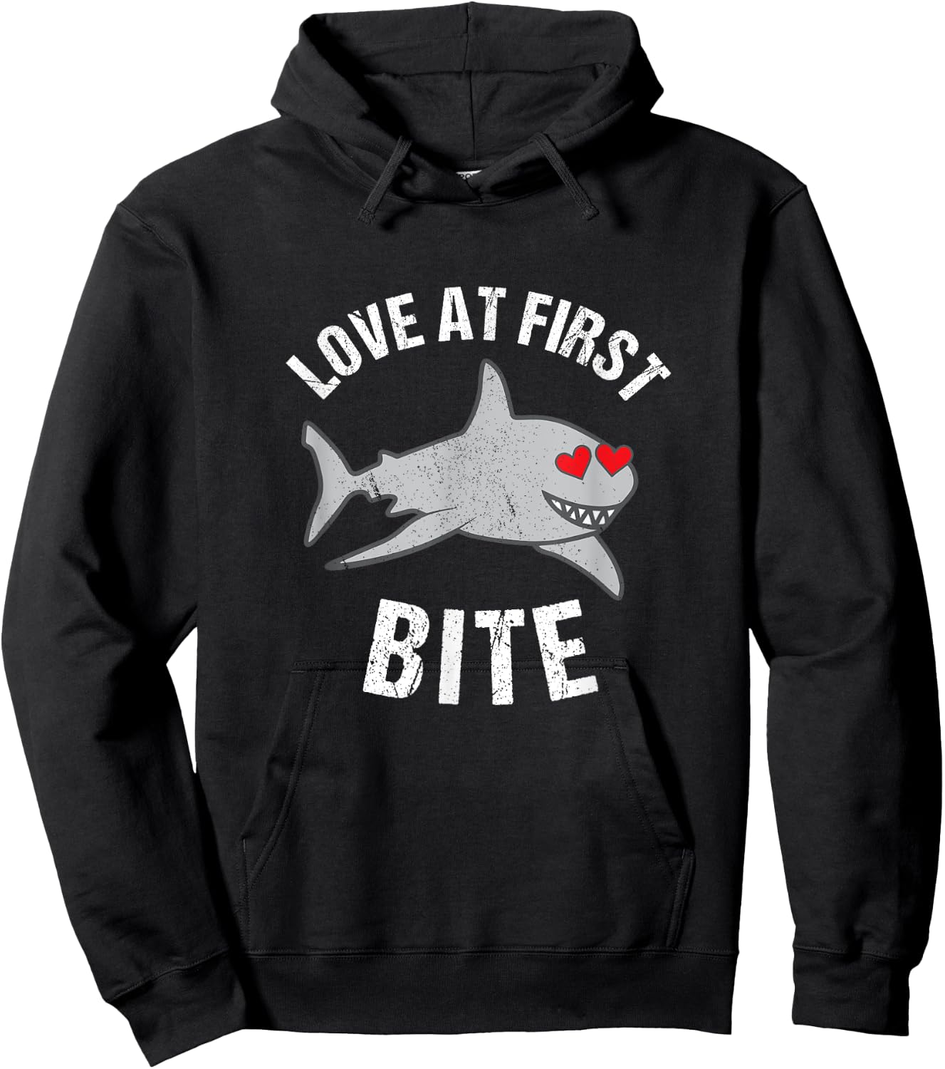 Shark Valentines Boys Funny Love At First Bite Girls Hoodie - Hoodie | Black