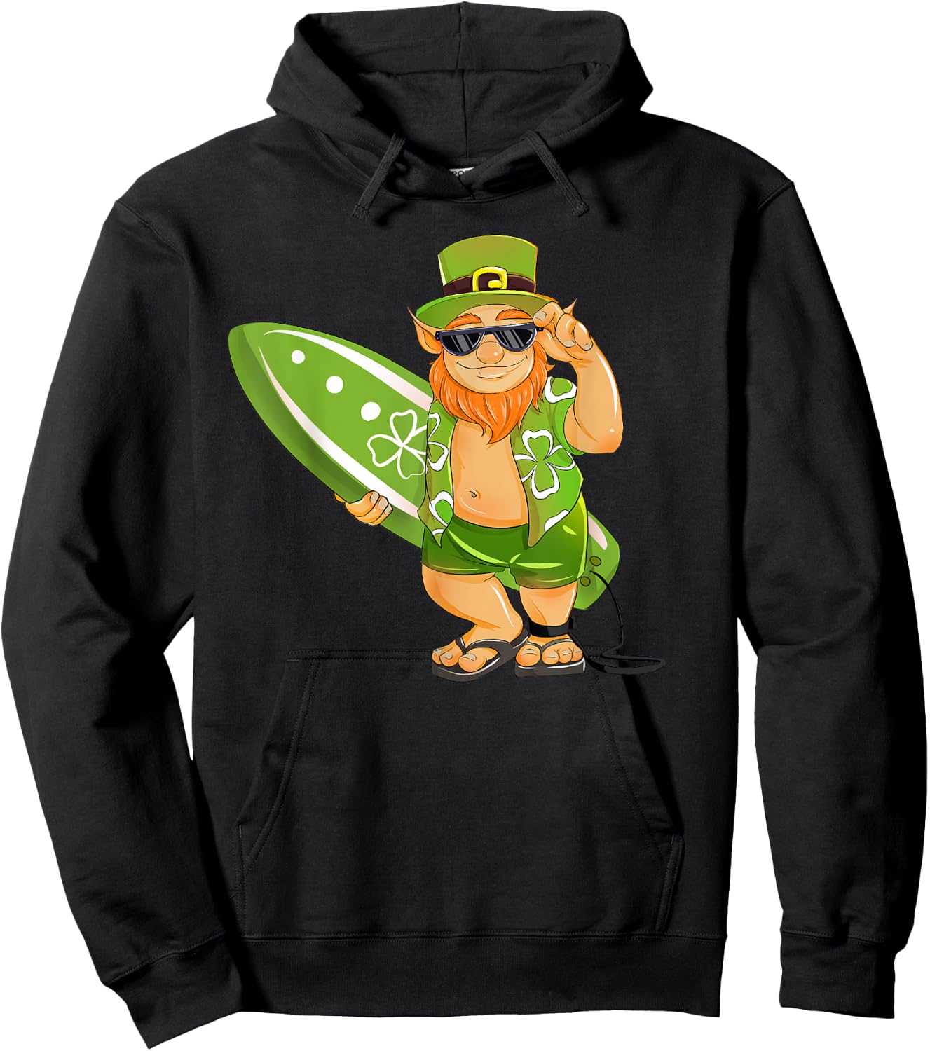 Surfing Leprechaun Hawaiian Surfing St Patricks Day Hawaii Hoodie - Hoodie | Black
