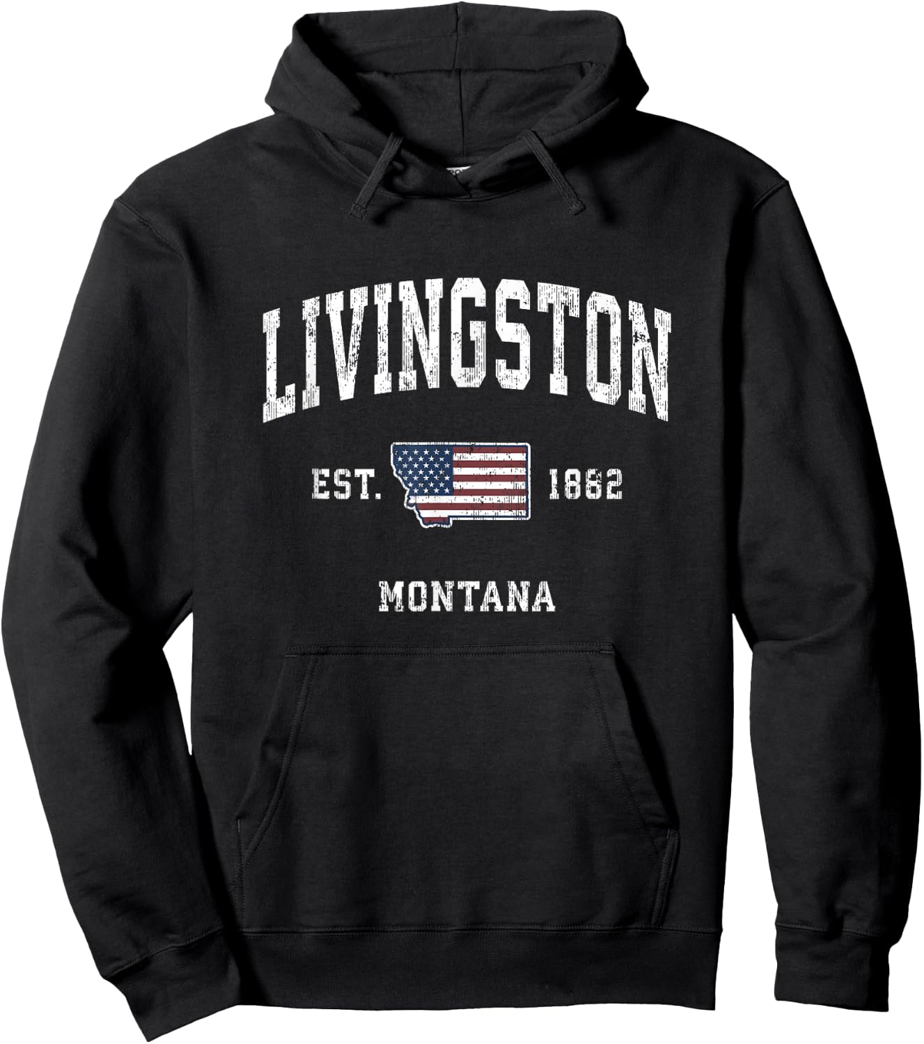 Livingston Montana MT Vintage American Flag Sports Design Kids Men Hoodie - Hoodie | Black