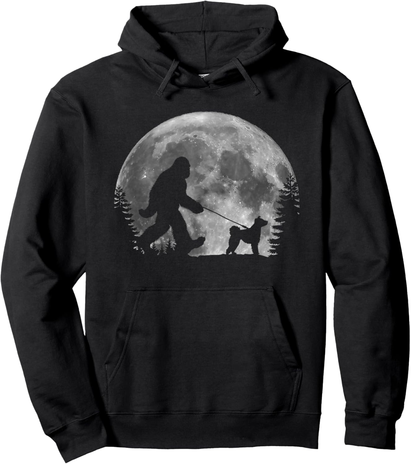 Bigfoot Walking a Dog Funny Pumi Lovers Moon Halloween Hoodie - Hoodie | Black