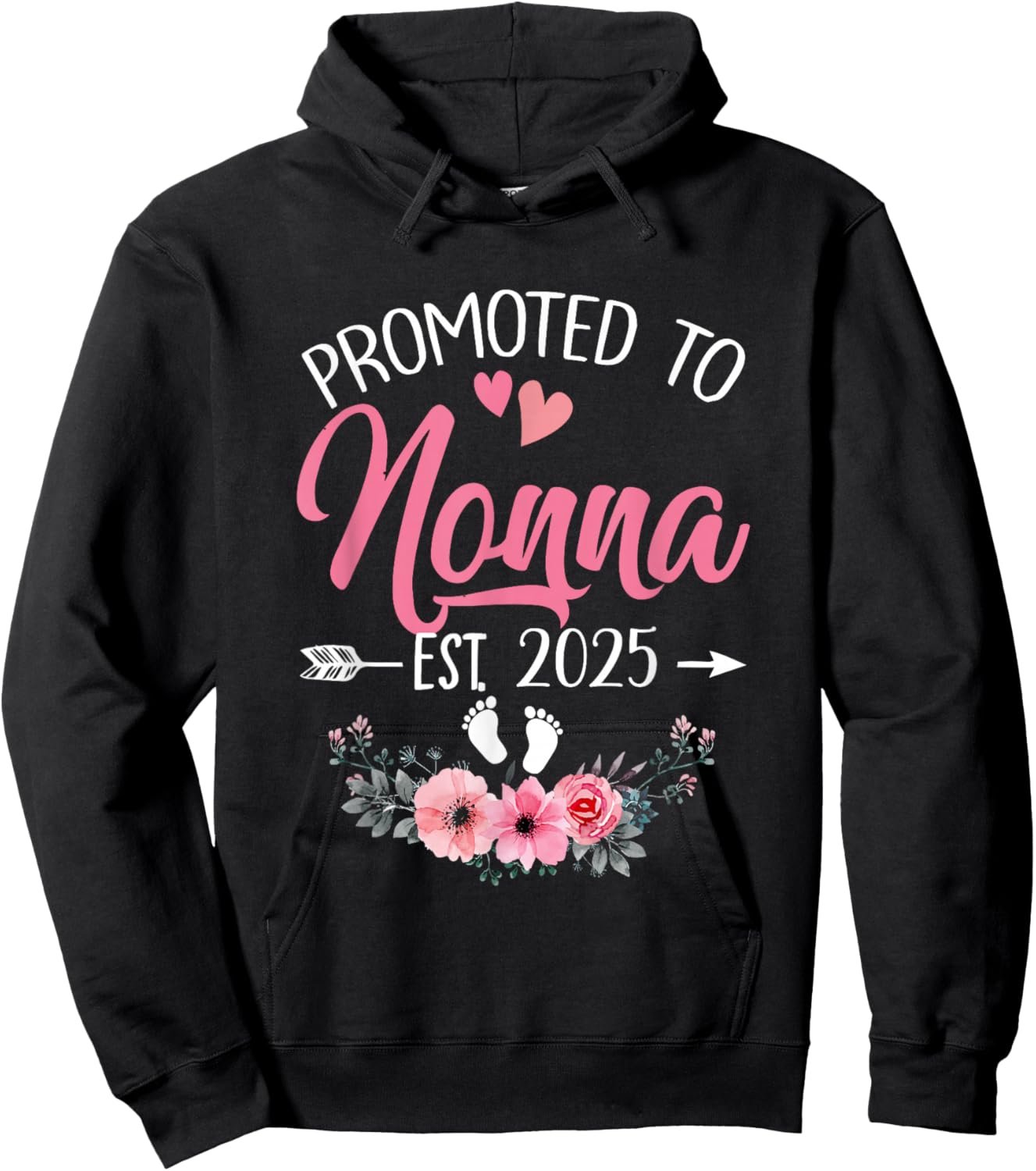 Promoted To Nonna Est 2025 Mothers Day First Time Hoodie - Hoodie | Black