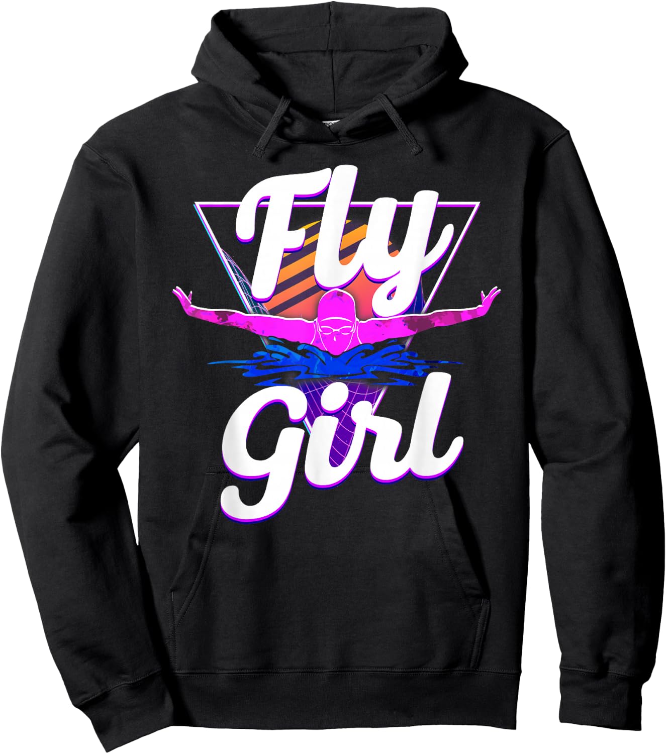 Swimmer Swim Fly Girl Butterfly Swimming 80'S Vaporwave Hoodie - Hoodie | Black