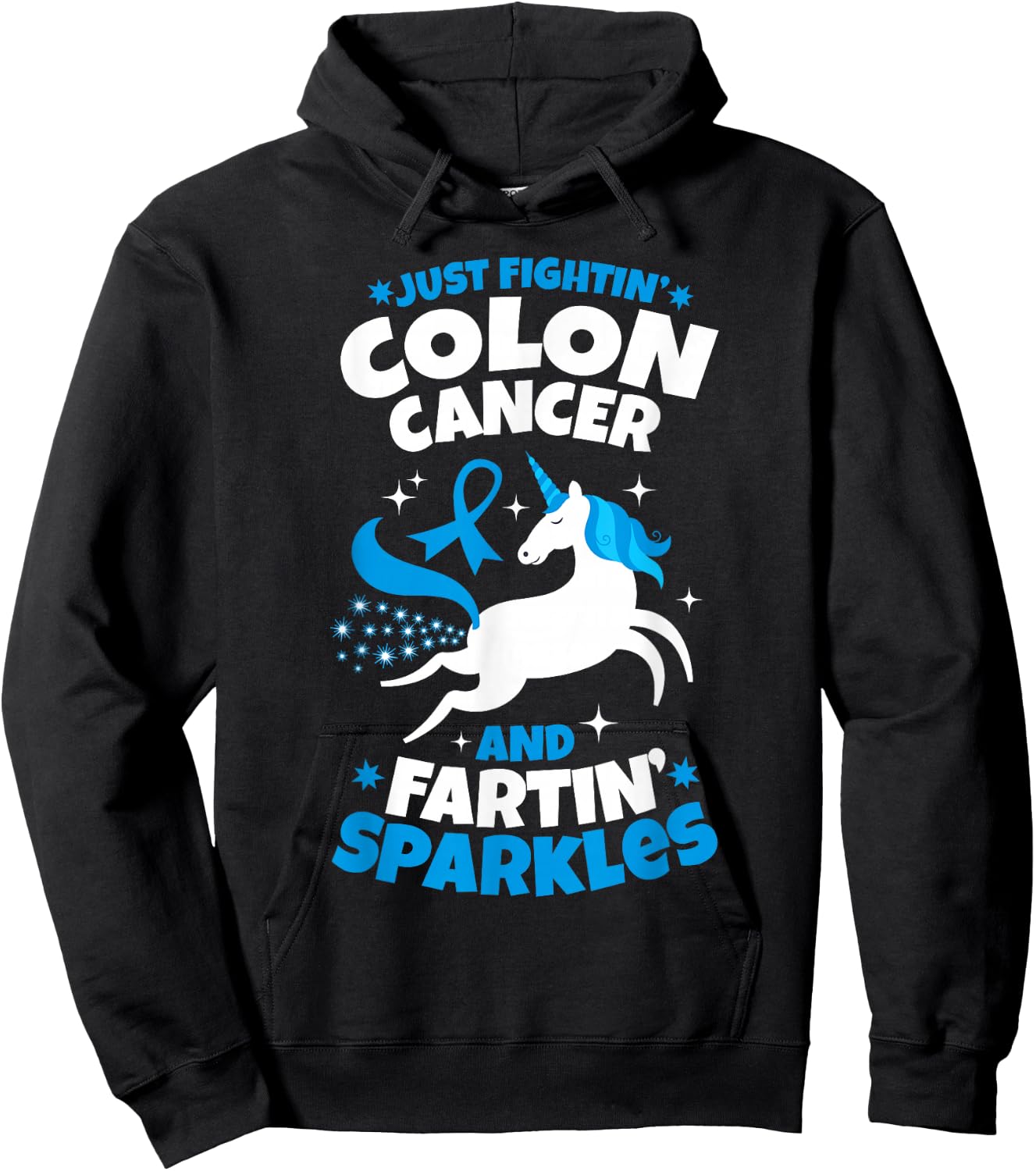 Funny Colon Cancer Fighter Fighting Unicorn Quote Hoodie - Hoodie | Black