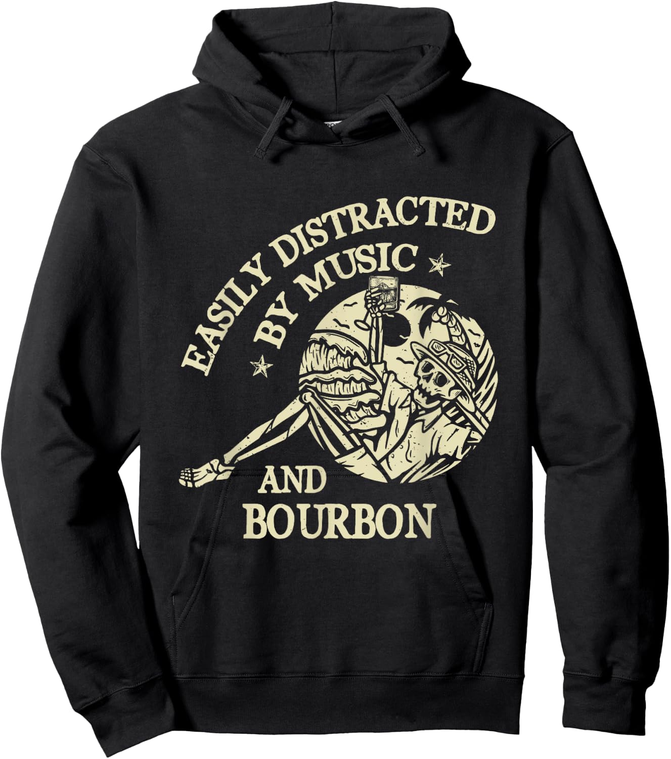 Easily Distracted By Music And Bourbon Skeleton Hoodie - Hoodie | Black