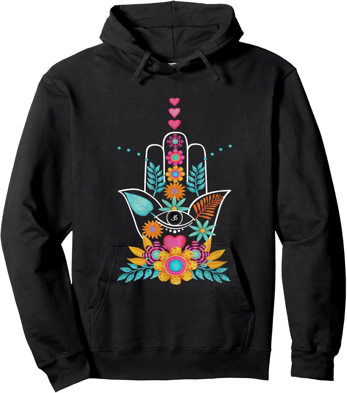 Hamsa Evil Eye Hand Of Fatima Flowers Protection Symbol Gift Hoodie - Hoodie | Black