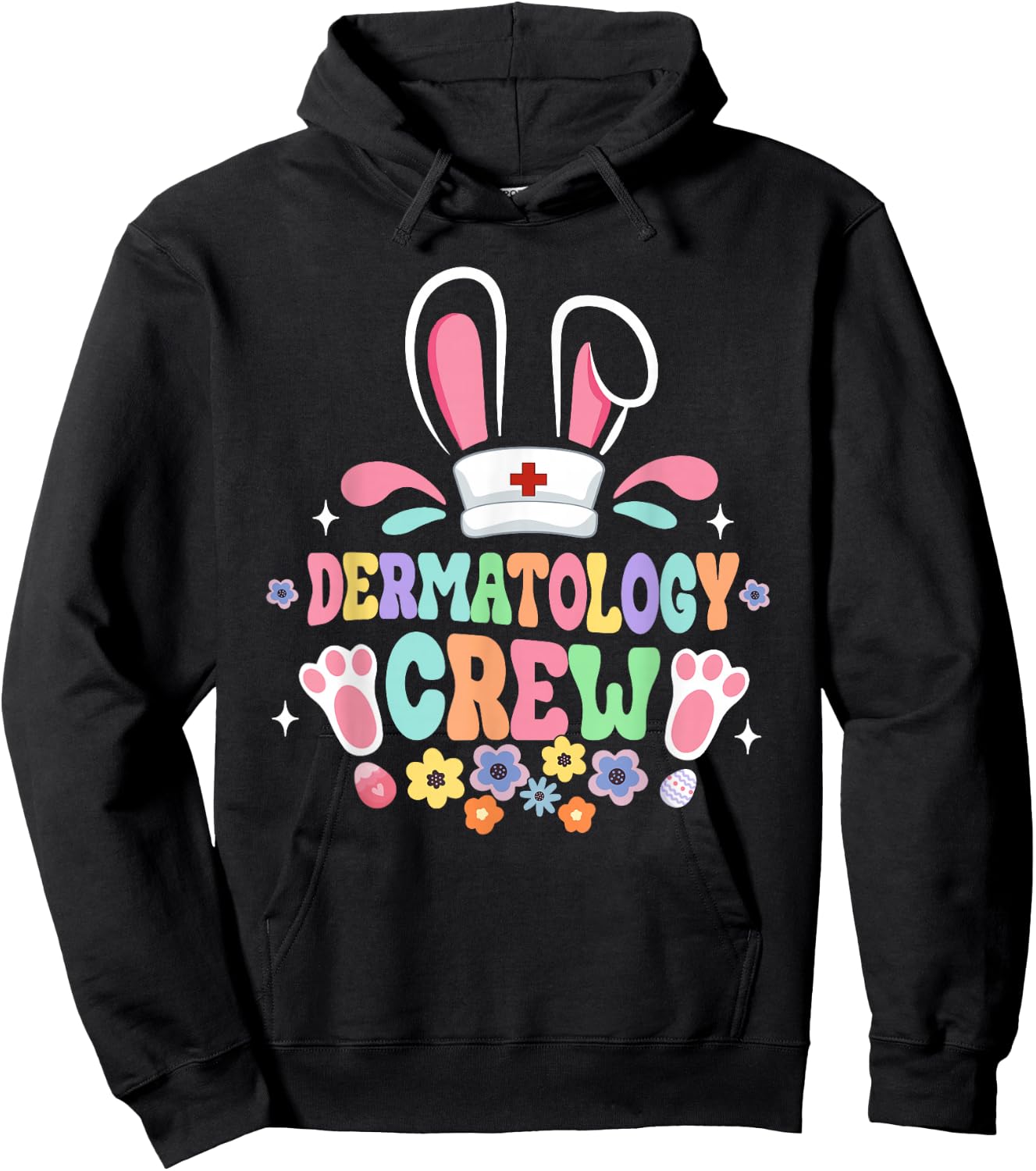 Groovy Dermatology Crew Dermatologist Bunny Ear Easter Hoodie - Hoodie | Black