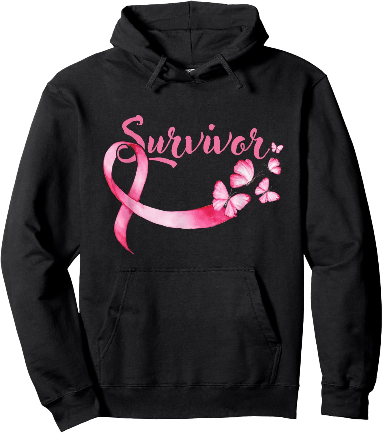 Breast Cancer Awareness Pink Butterflies Band Survivors Hoodie - Hoodie | Black