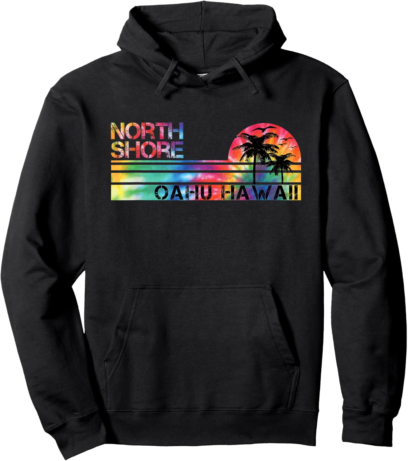 North Shore Oahu Hawaii Tie Dye Vintage Inspired Striped Hoodie - Hoodie | Black