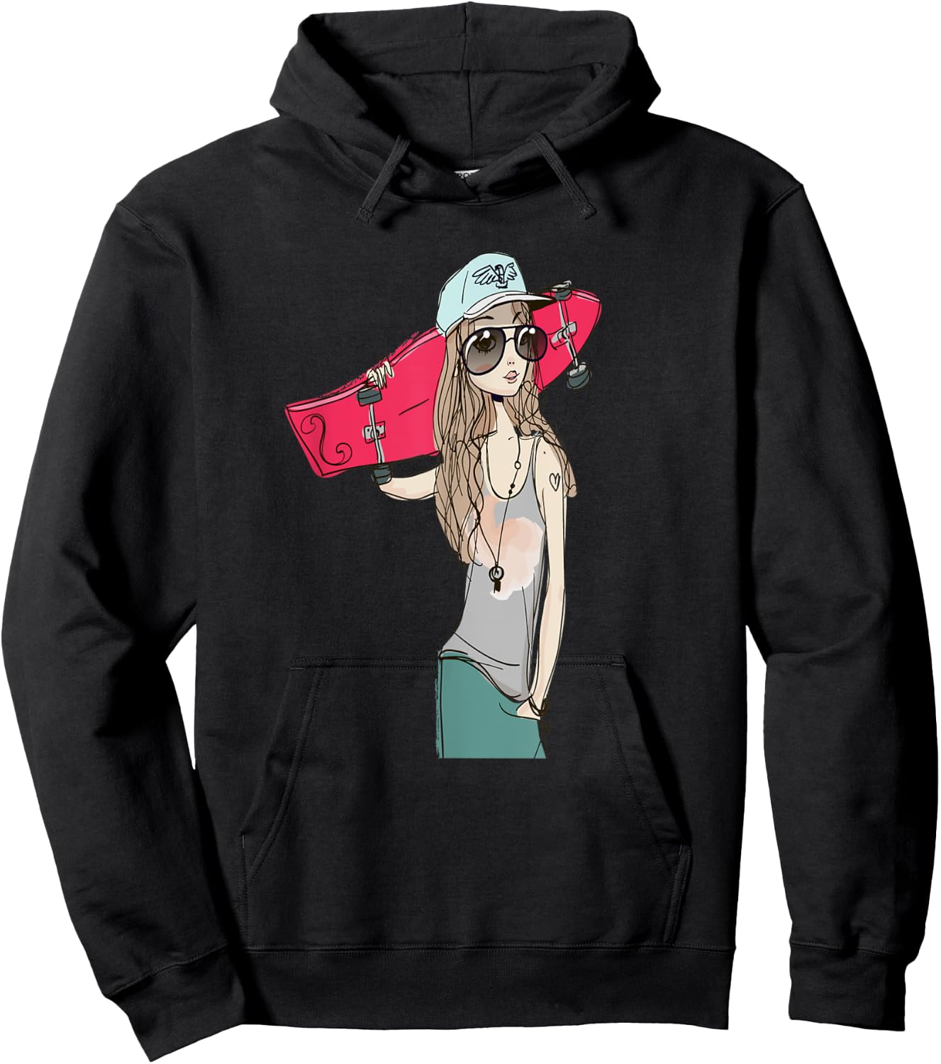 Skaters Having Fun Pro Longboard Skateboard Skater Girl Hoodie - Hoodie | Black