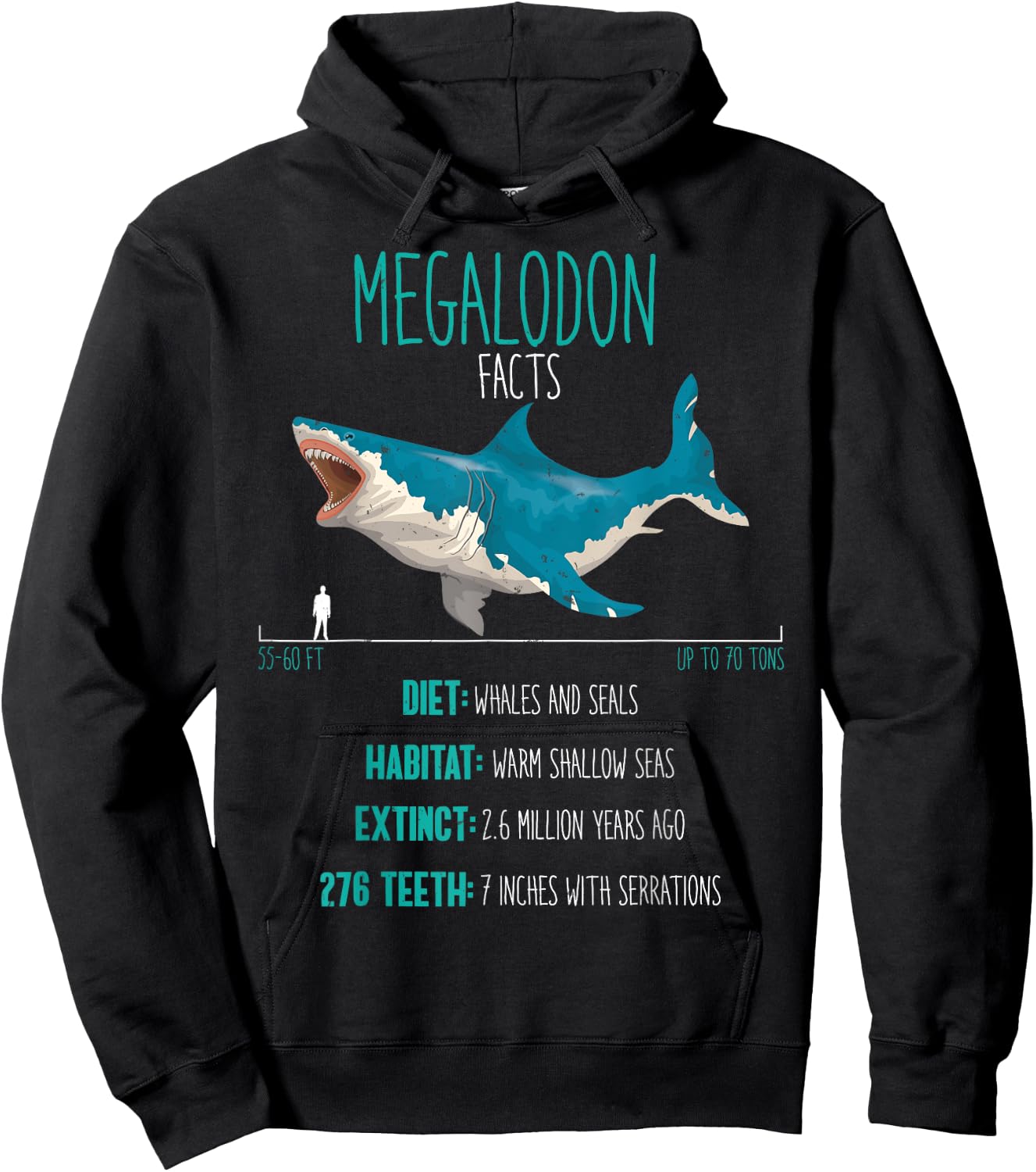 Megalodon Shirt - Shark Facts Lover Hoodie - Hoodie | Black