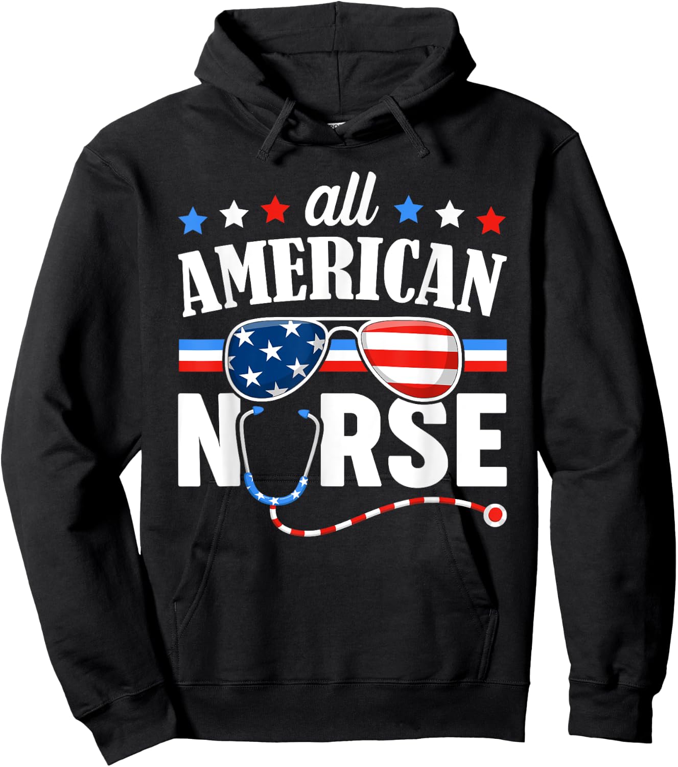 All American Nurse 4th of July Patriotic USA Flag Nursing Women Men Hoodie - Hoodie | Black