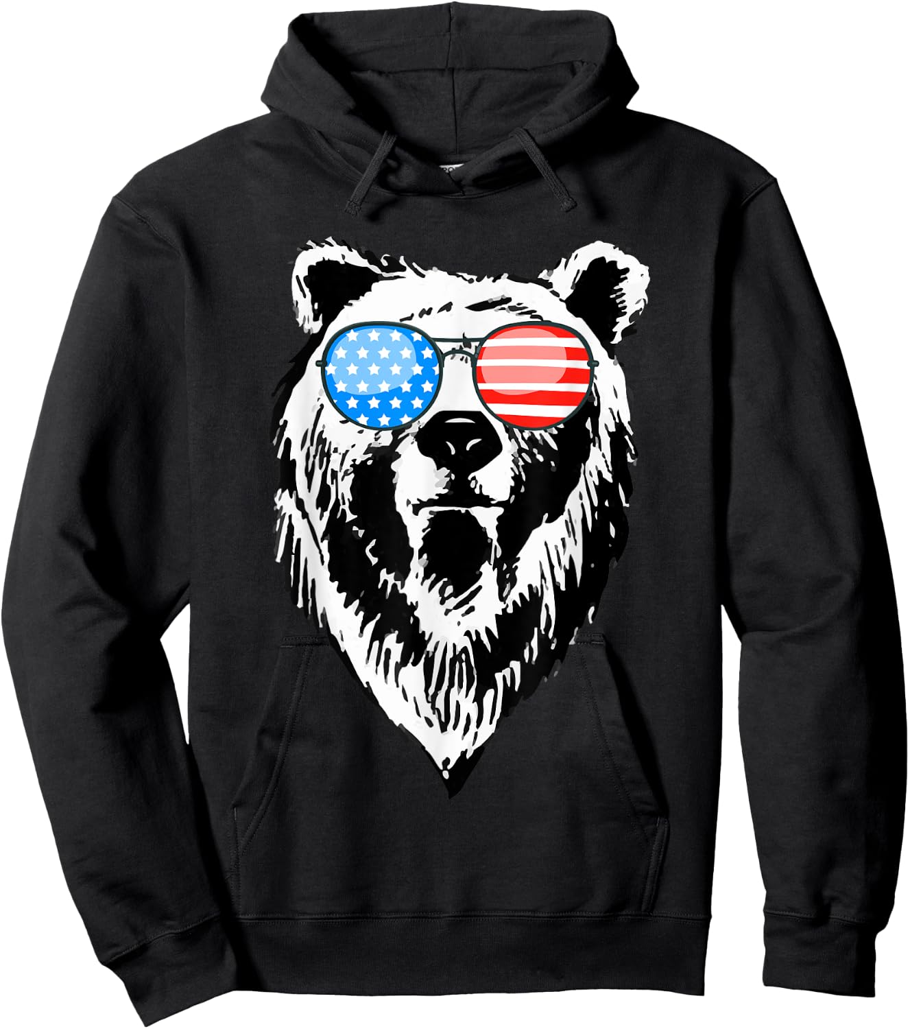 Funny Bear American USA Flag Sunglasses Camping Hunting Gift Hoodie - Hoodie | Black