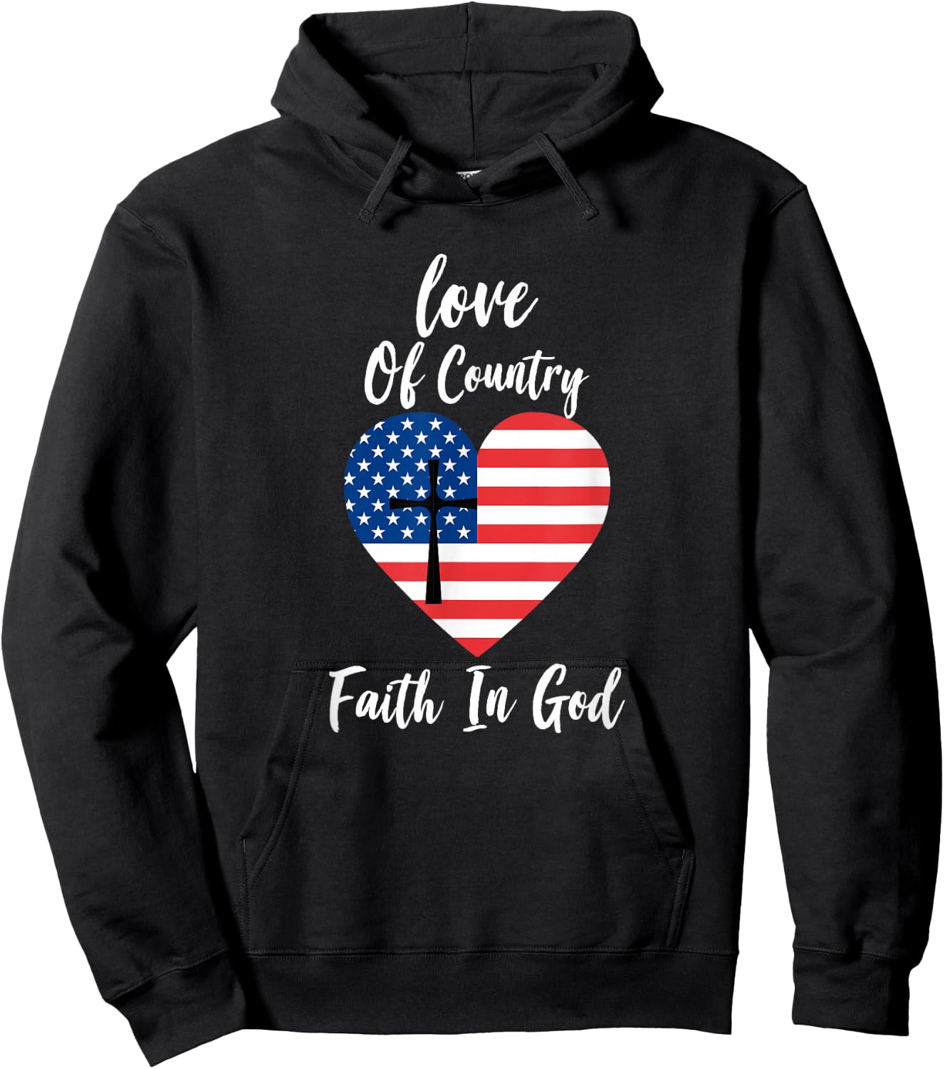 Patriotic Christian Faith In God Heart Cross American Flag Hoodie - Hoodie | Black