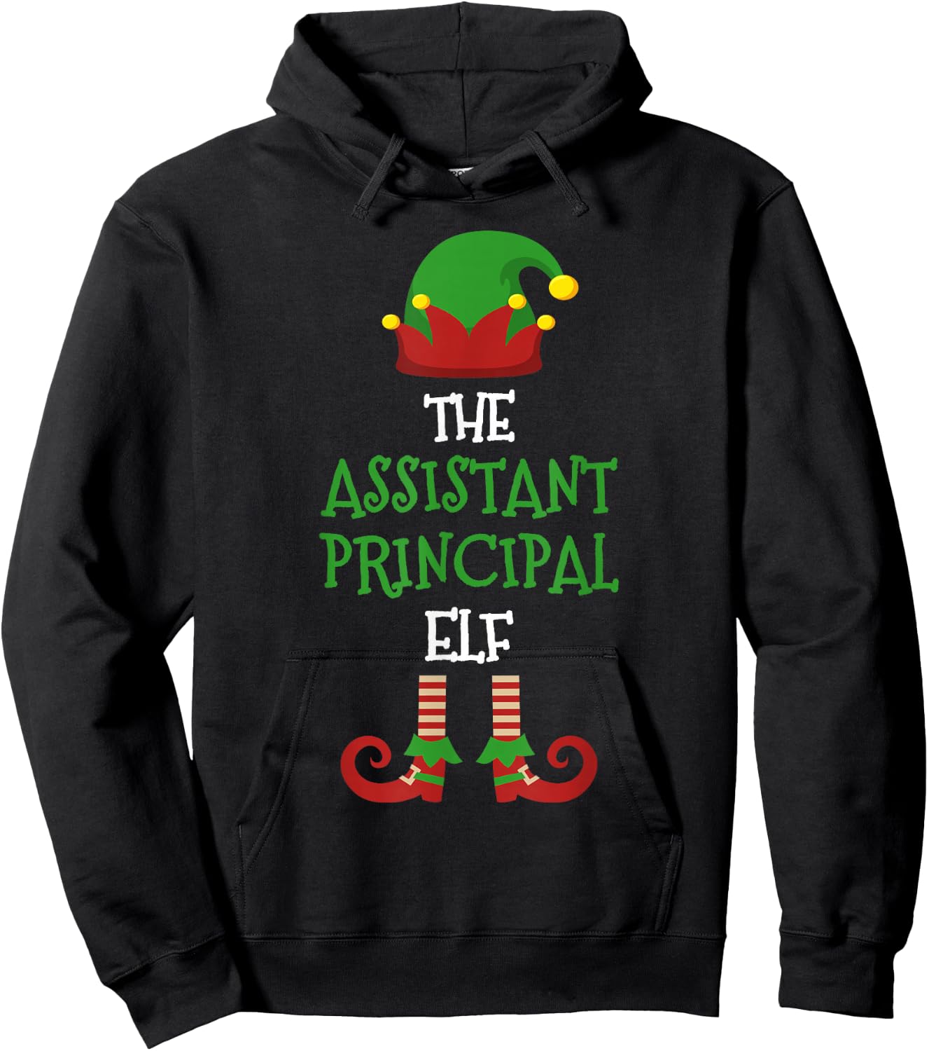 Assistant Principal Elf Matching Pajamas Christmas Teacher Hoodie - Hoodie | Black