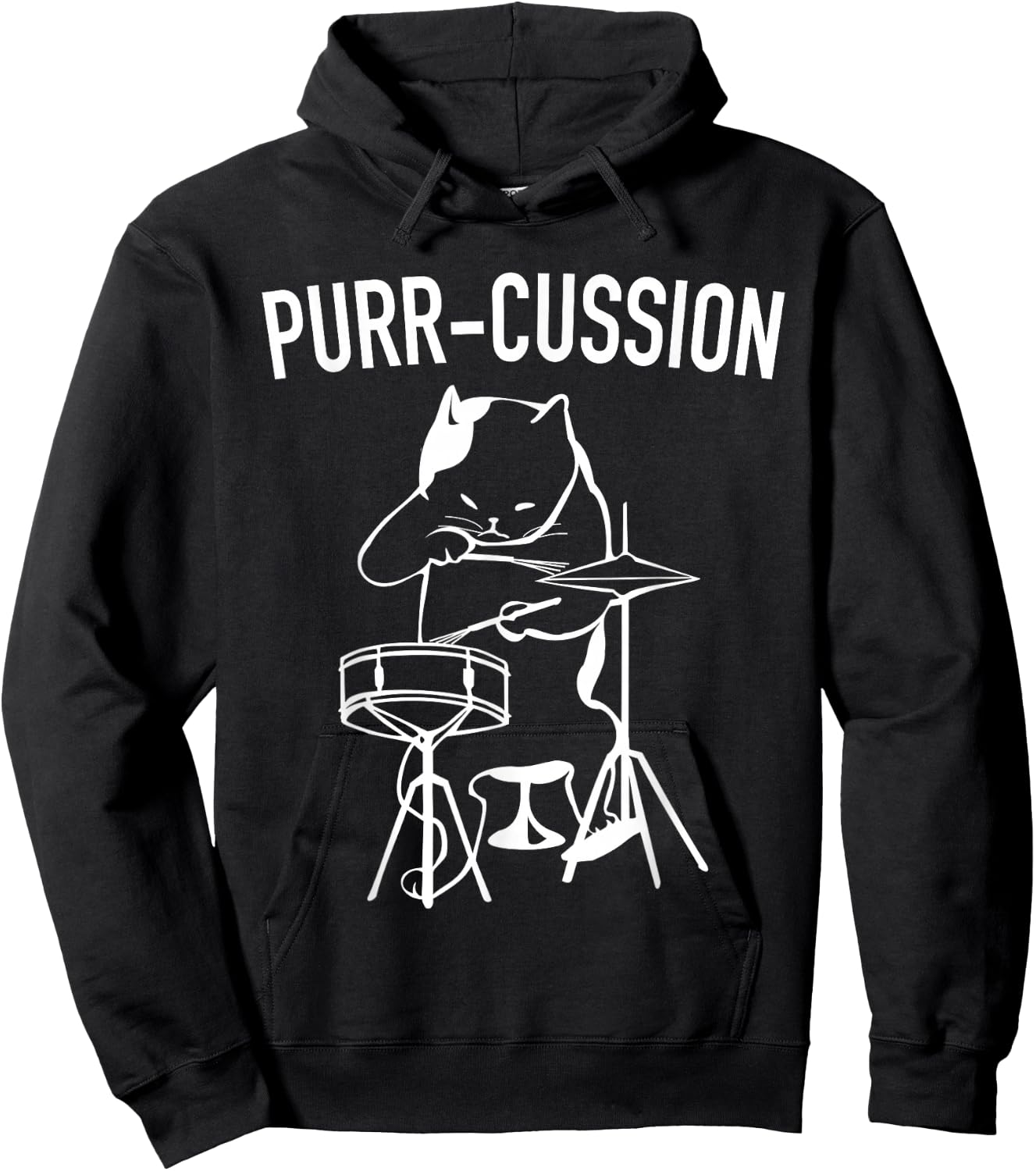 Funny Cat Drummer Shirt Purr-Cussion Druming Hoodie - Hoodie | Black