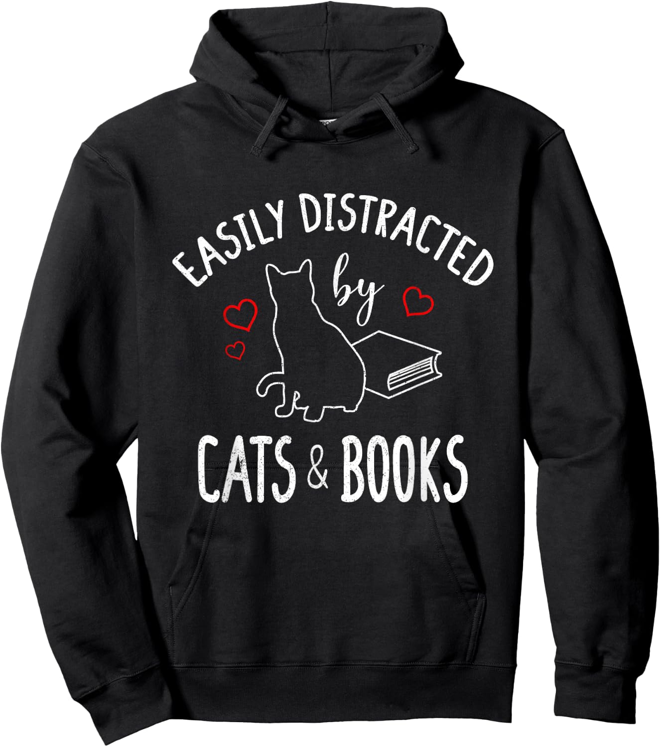 Easily Distracted By Cats And Books - Book And Cat Lovers Women Girls Kids Hoodie - Hoodie | Black