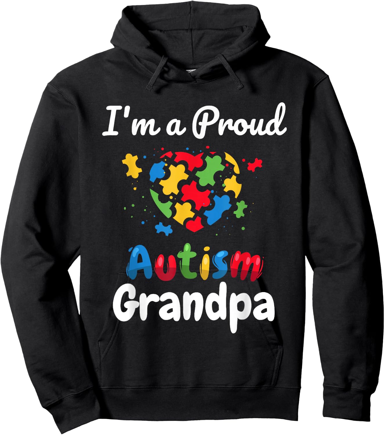 I'm A Proud Autism Grandpa | Father Men Heart Gift Hoodie - Hoodie | Black