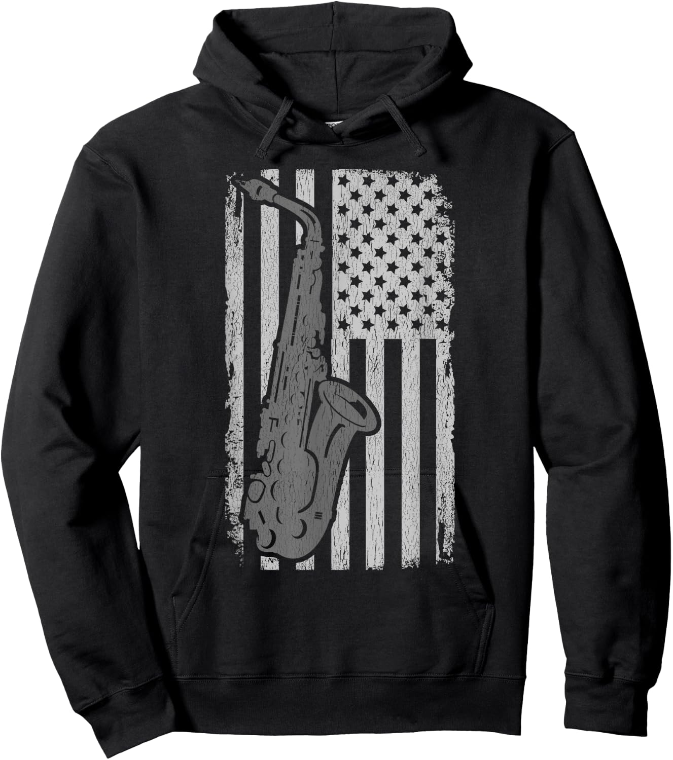 Vintage American Flag Saxophone Funny Sax Music Player Gifts Women Kids Men Hoodie - Hoodie | Black
