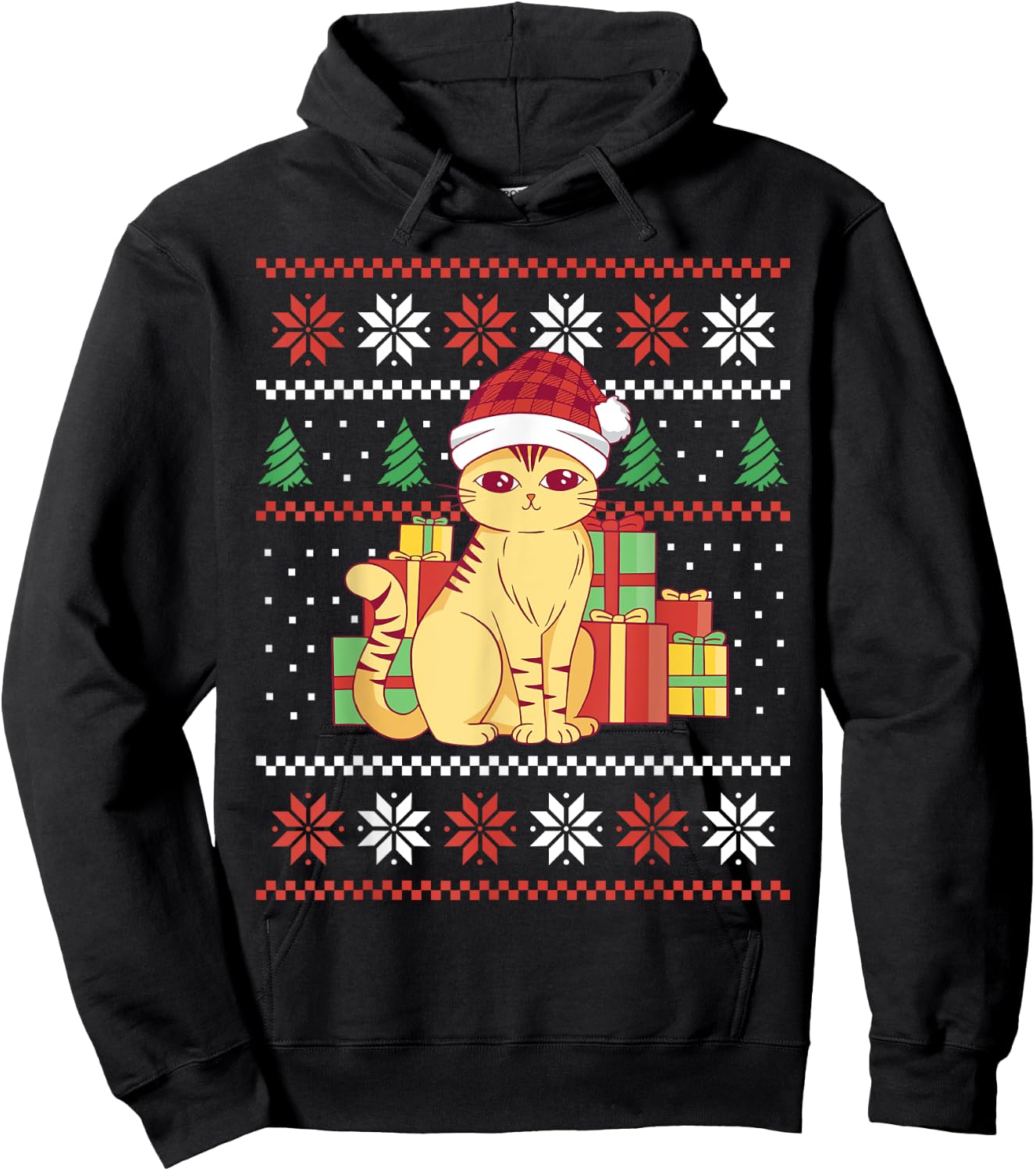 Funny Ugly Christmas Sweater Cat Design Xmas Men Women Kids Hoodie - Hoodie | Black