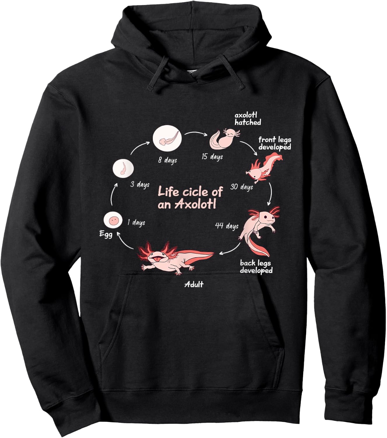 Axolotl Lifecycle Chart Cute Kawaii Salamander Amphibian Hoodie - Hoodie | Black