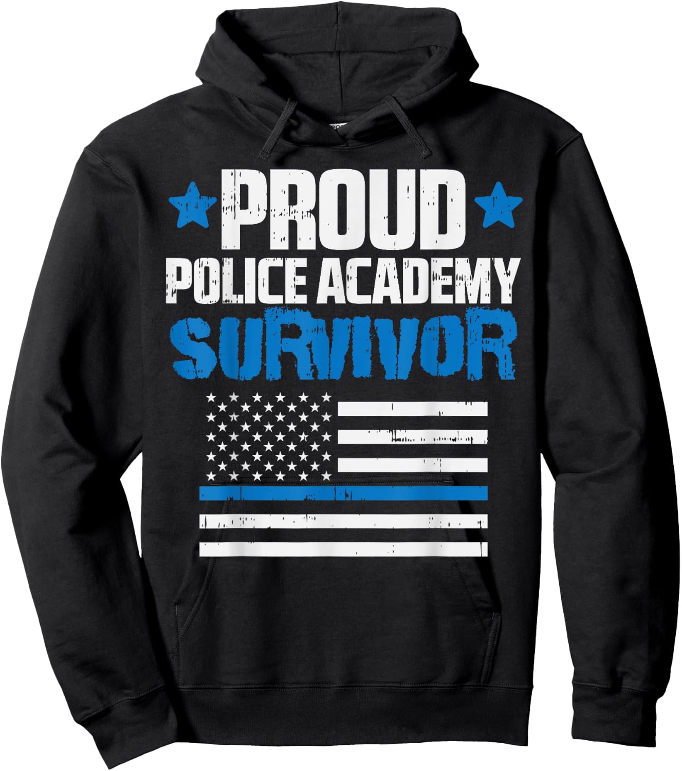 Proud Police Academy Survivor US Flag Thin Blue Line Gift Hoodie - Hoodie | Black