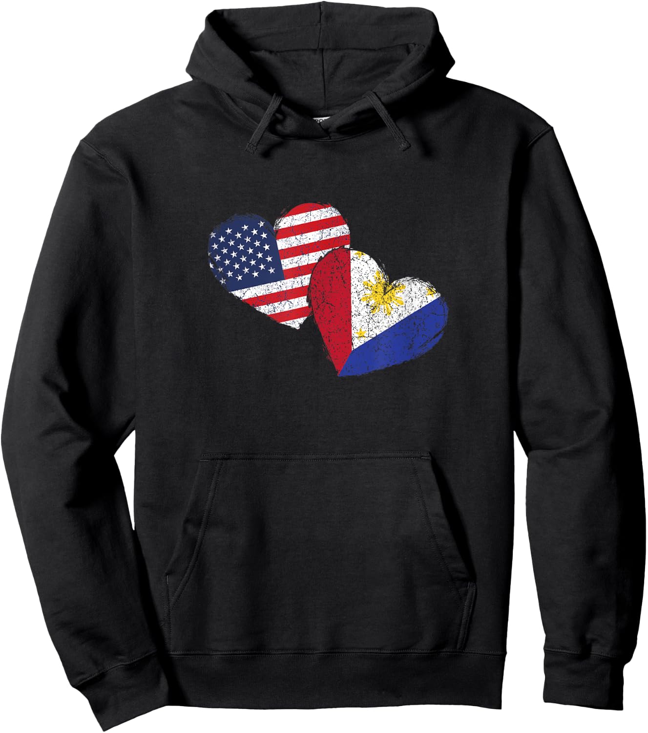 USA Philippine Heart Country Flag American Filipino Pinoy Hoodie - Hoodie | Black