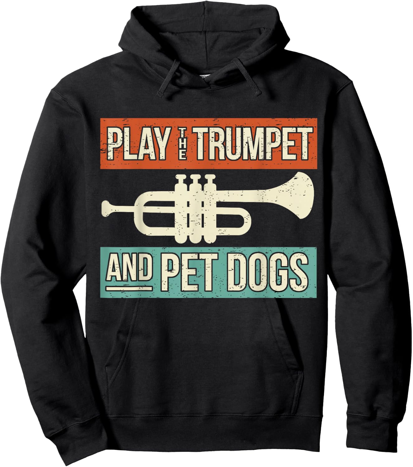 Dog Lover Trumpet Player Saying Retro Trumpeter Vintage Hoodie - Hoodie | Black