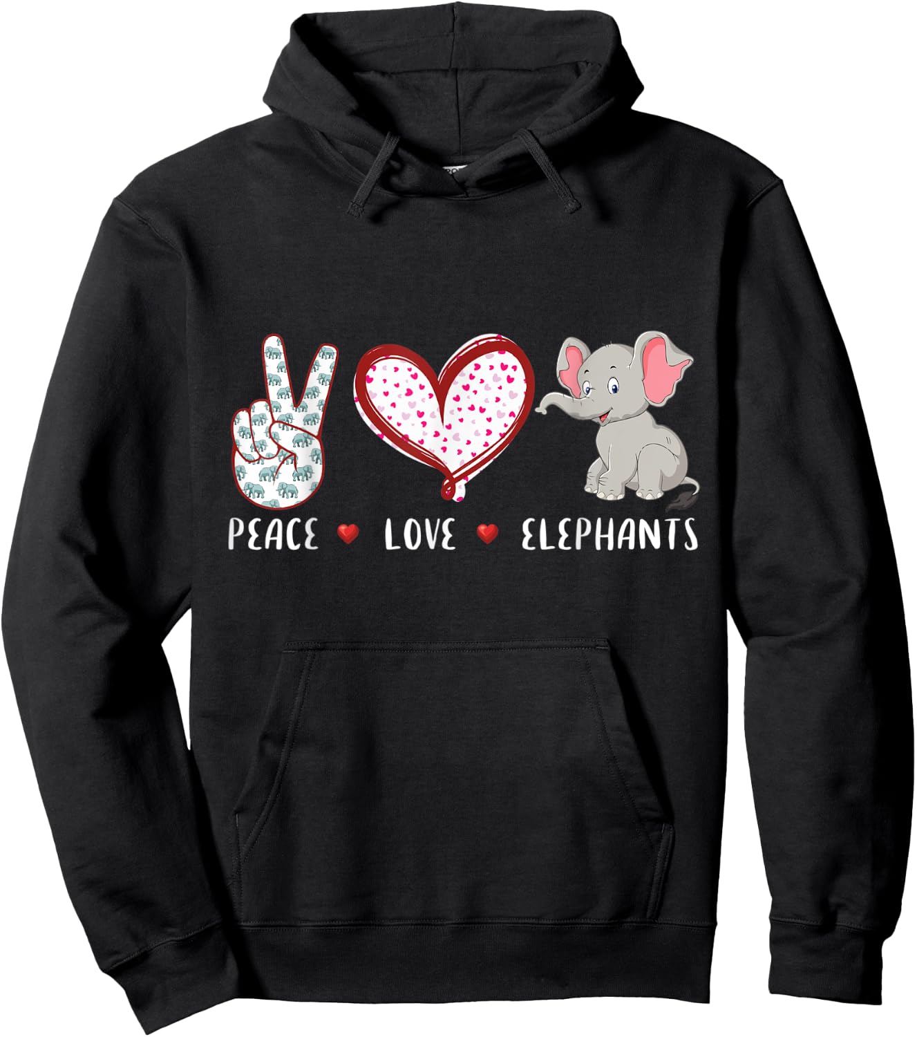 peace love Elephants gifts women kids boys girls Hoodie - Hoodie | Black
