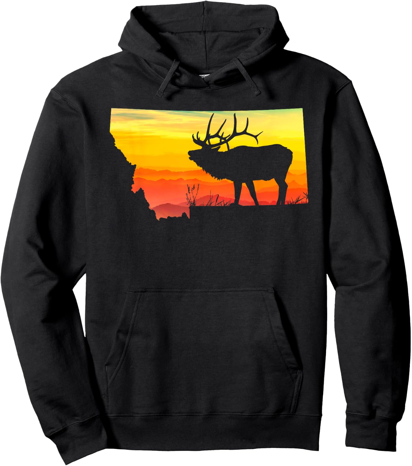 Montana Elk Hunter Dad Vintage Retro Sun Bow Hunting Gift II Hoodie - Hoodie | Black