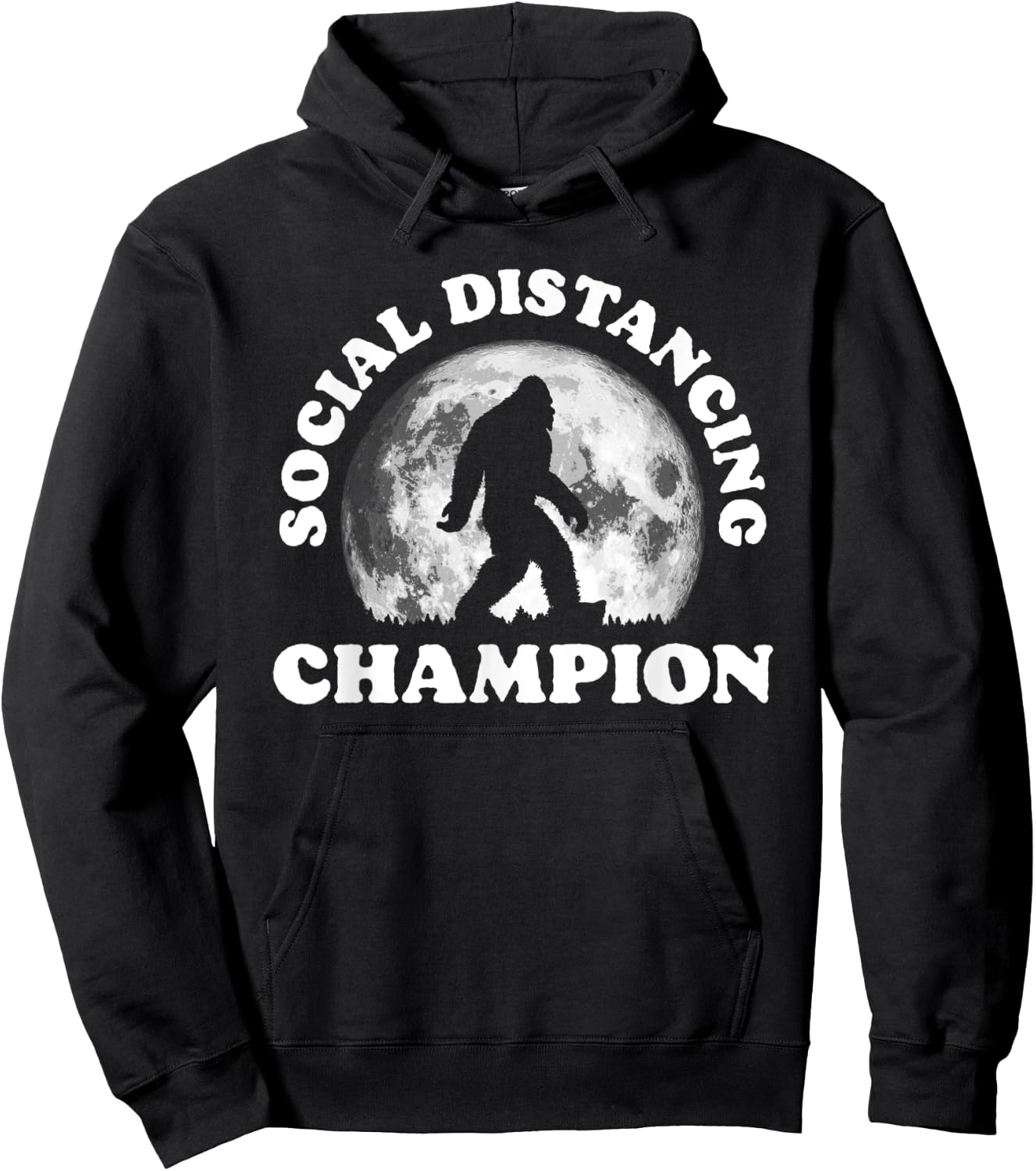 Social Distancing Champion Funny Bigfoot Retro 80s Vibe Moon Hoodie - Hoodie | Black