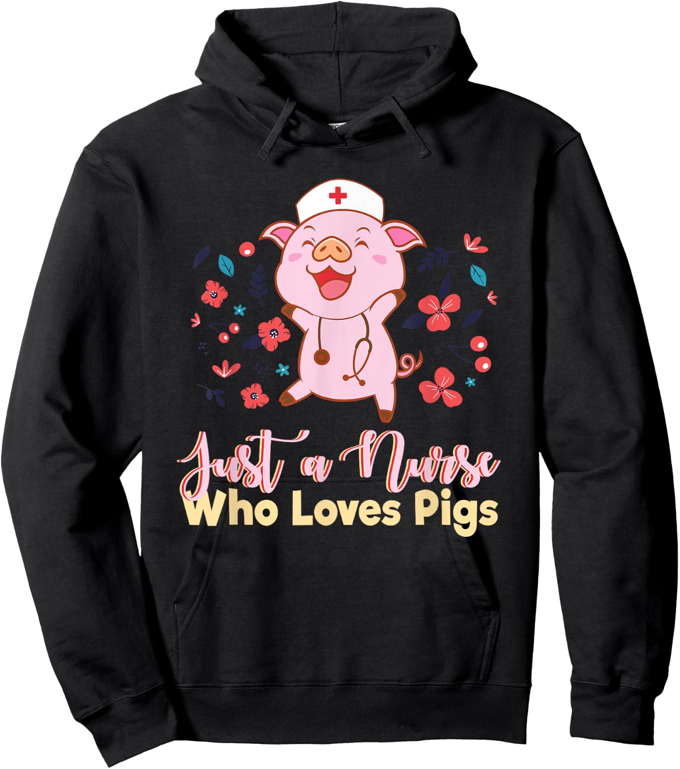Funny Just A Nurse Who Loves Pigs Men Women Mom Worker Pun Hoodie - Hoodie | Black