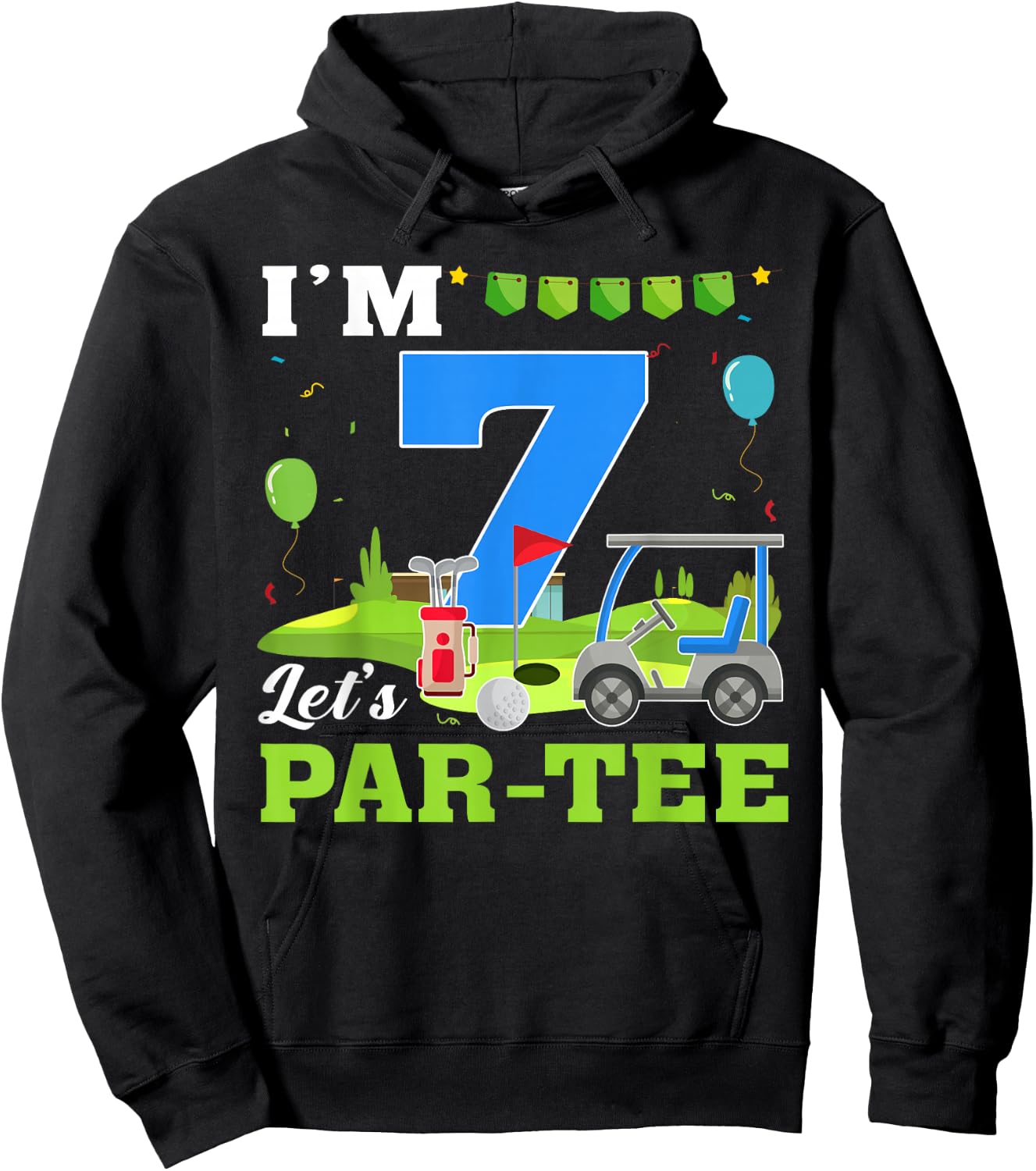 I'm 7 Let's Par- Birthday Golf 7th Party Sport Kids Hoodie - Hoodie | Black