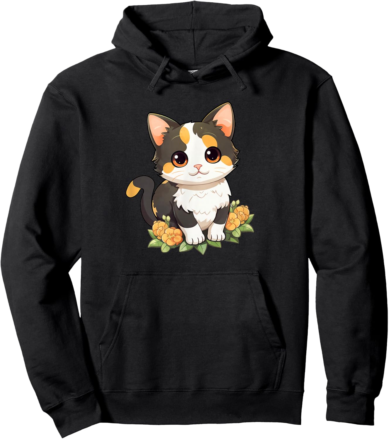 Cute Kawaii Kids Girls Flowers Calico Cat Lover Hoodie - Hoodie | Black