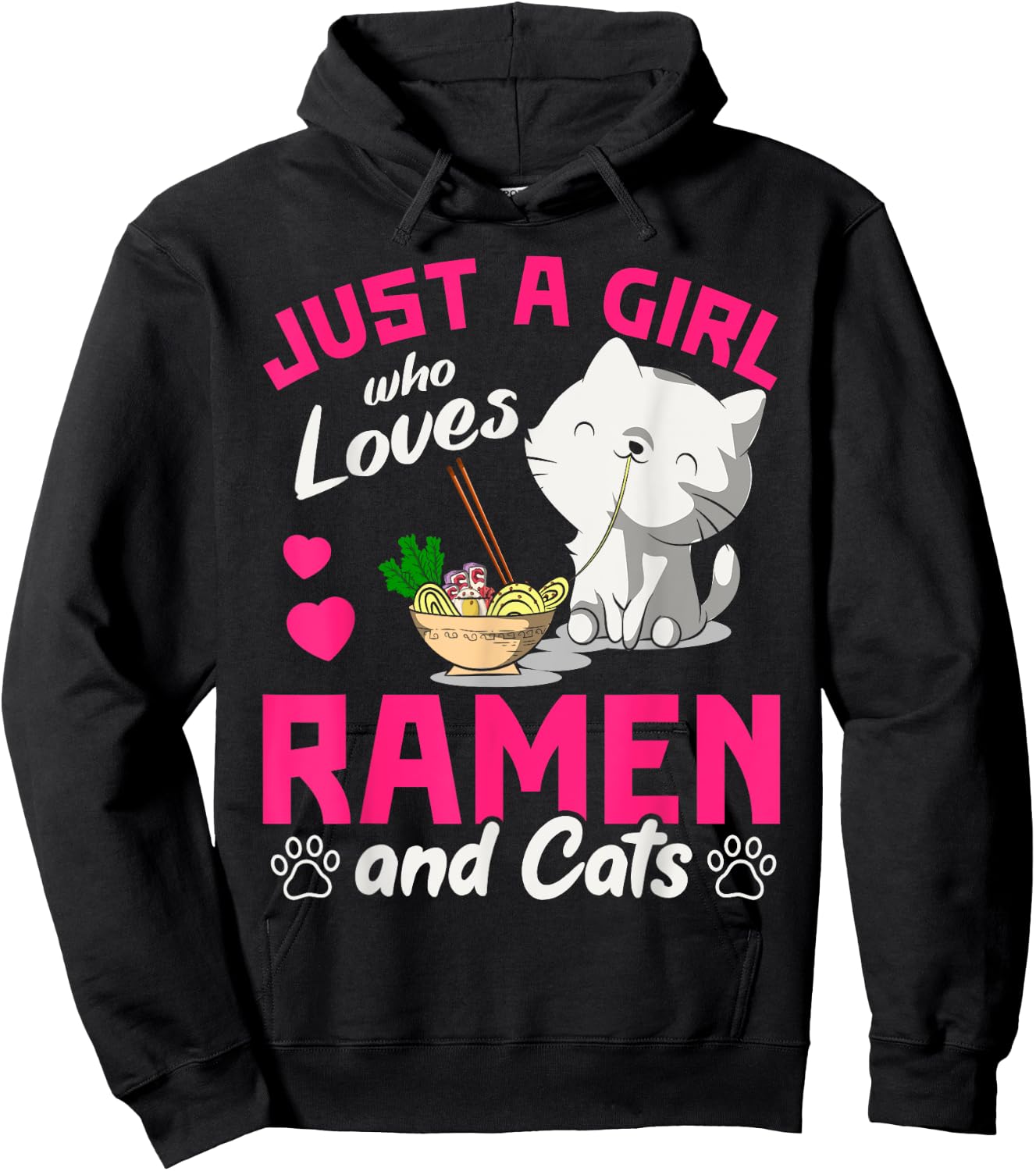 Just A Girl Who Loves Ramen And Cats Cute Animal Gift Ramen Hoodie - Hoodie | Black