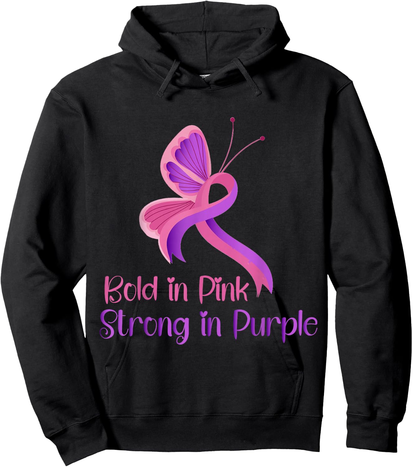 Bold in Pink Strong Purple Violence Breast Cancer Awareness Hoodie - Hoodie | Black