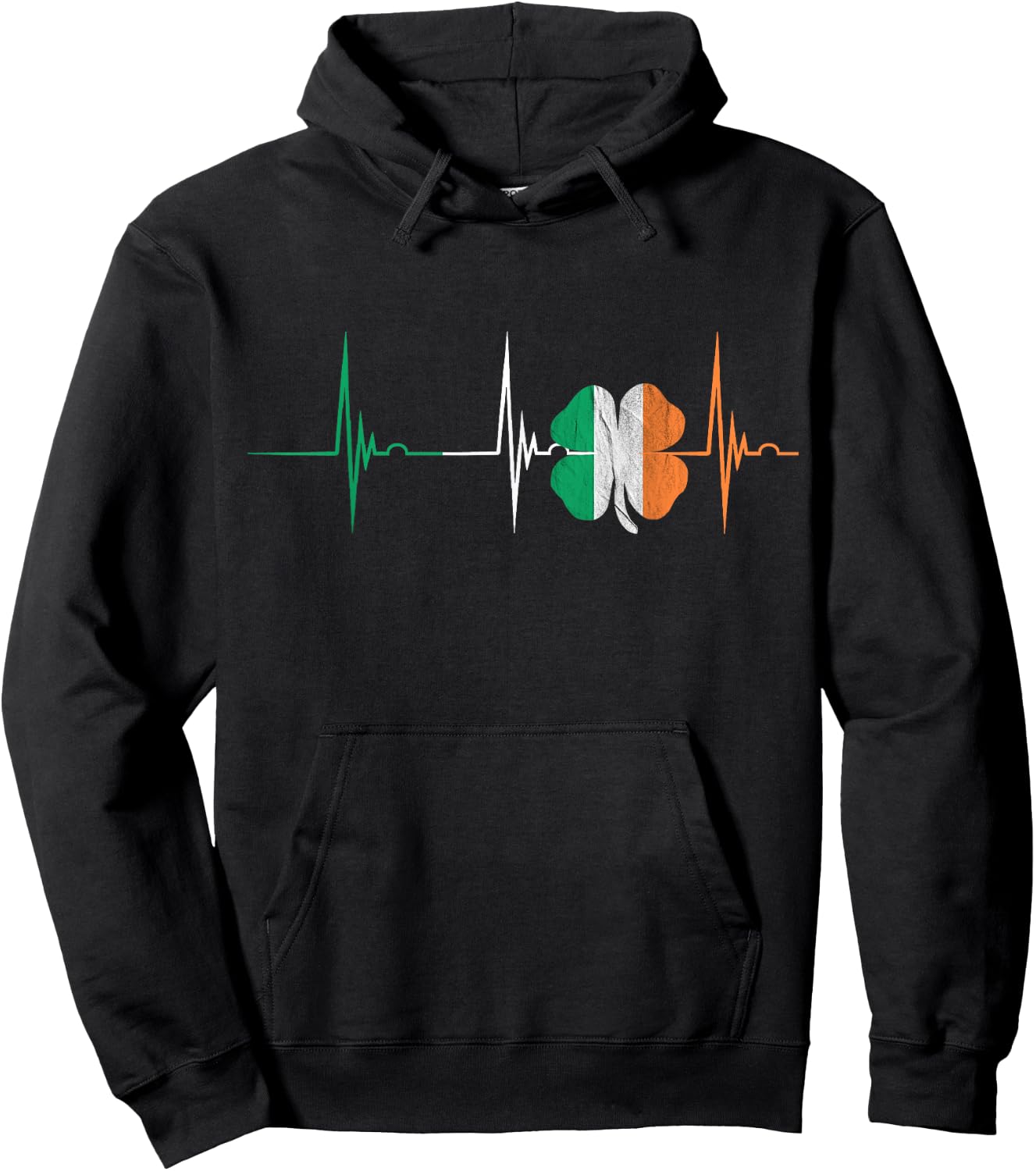 Ireland Shamrock Heartbeat EKG Pulse Irish Lucky Charm Hoodie - Hoodie | Black