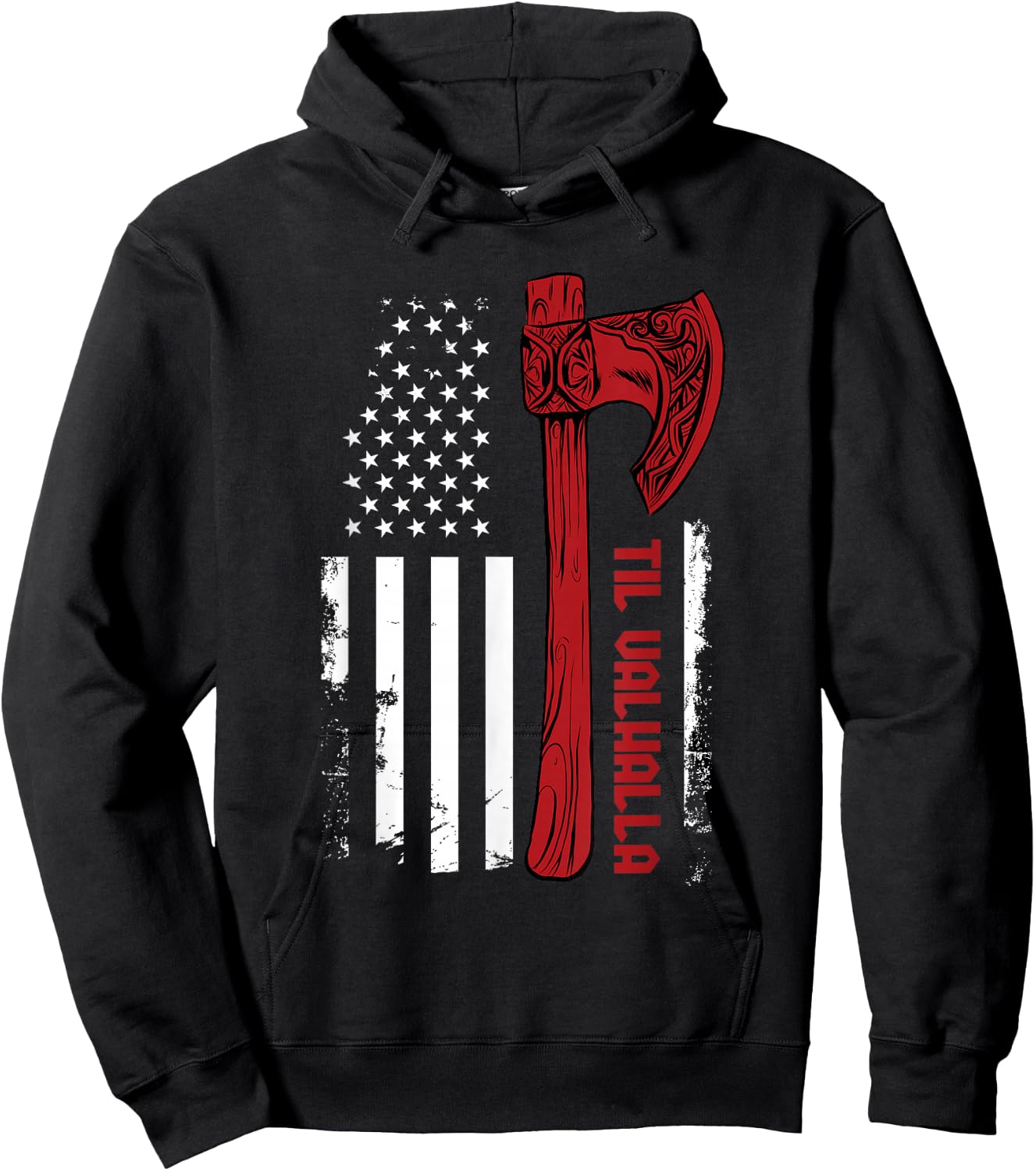 American Viking Axe Flag - Til Valhalla - Norse Mythology Small Hoodie - Hoodie | Black
