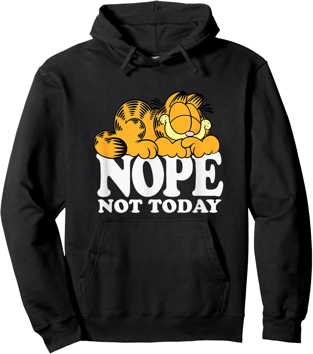 Garfield Nope Not Today Lazy Cat Bold Logo - -Adults, -Kids - Black - Short Sleeve - - Novelty Hoodie - Hoodie | Black