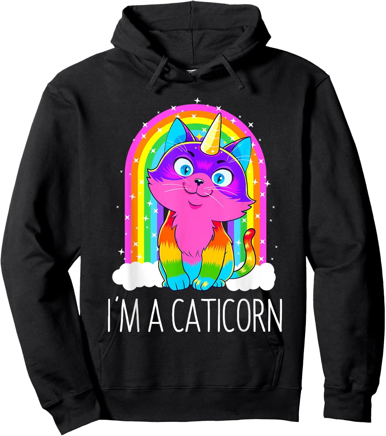 Caticorn Unicorn Cat Girls Women Rainbow Kitty Birthday Gift Hoodie - Hoodie | Black