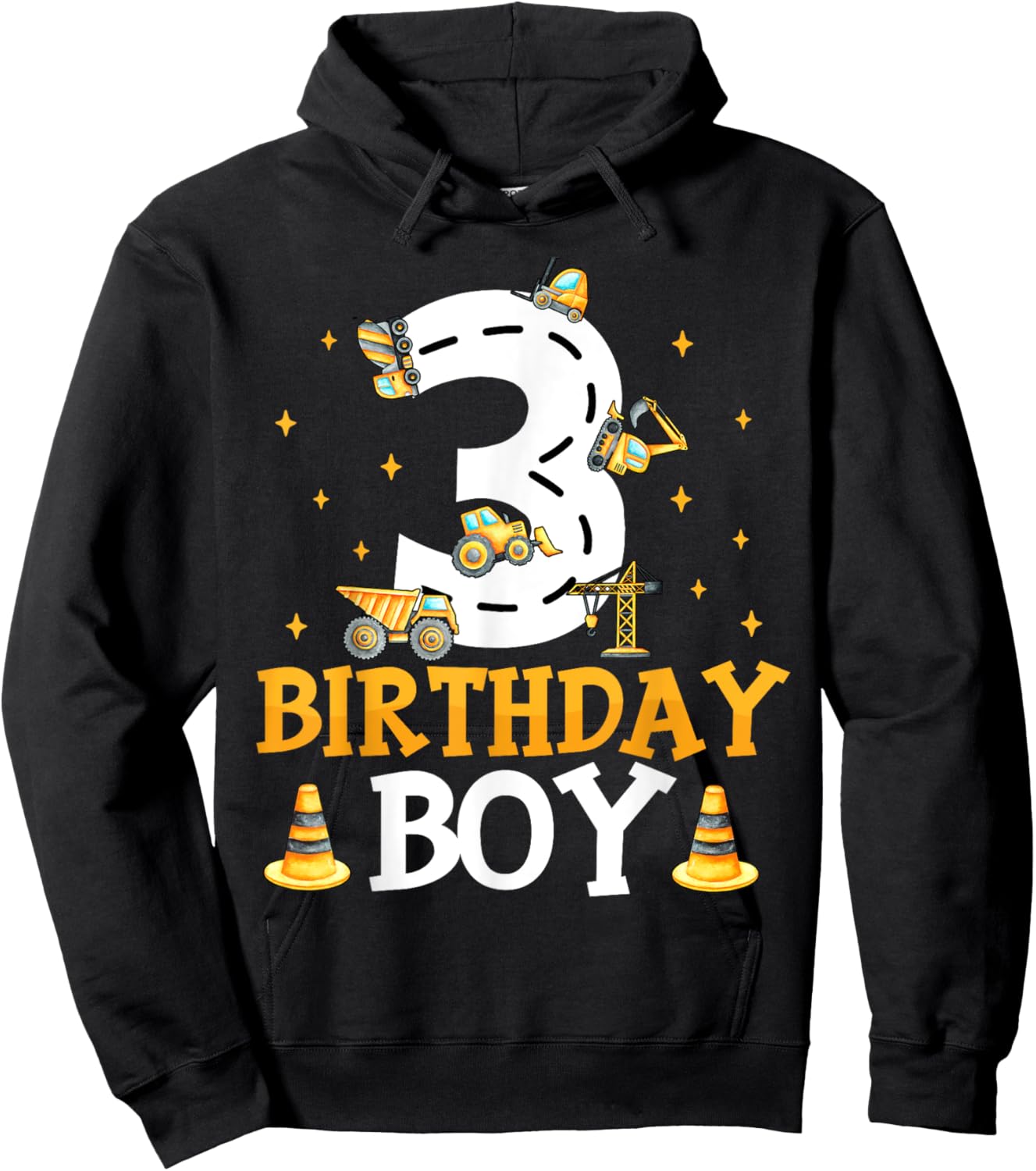 Birthday Boy 3 Year Old 3rd Birthday Construction Boy Hoodie - Hoodie | Black