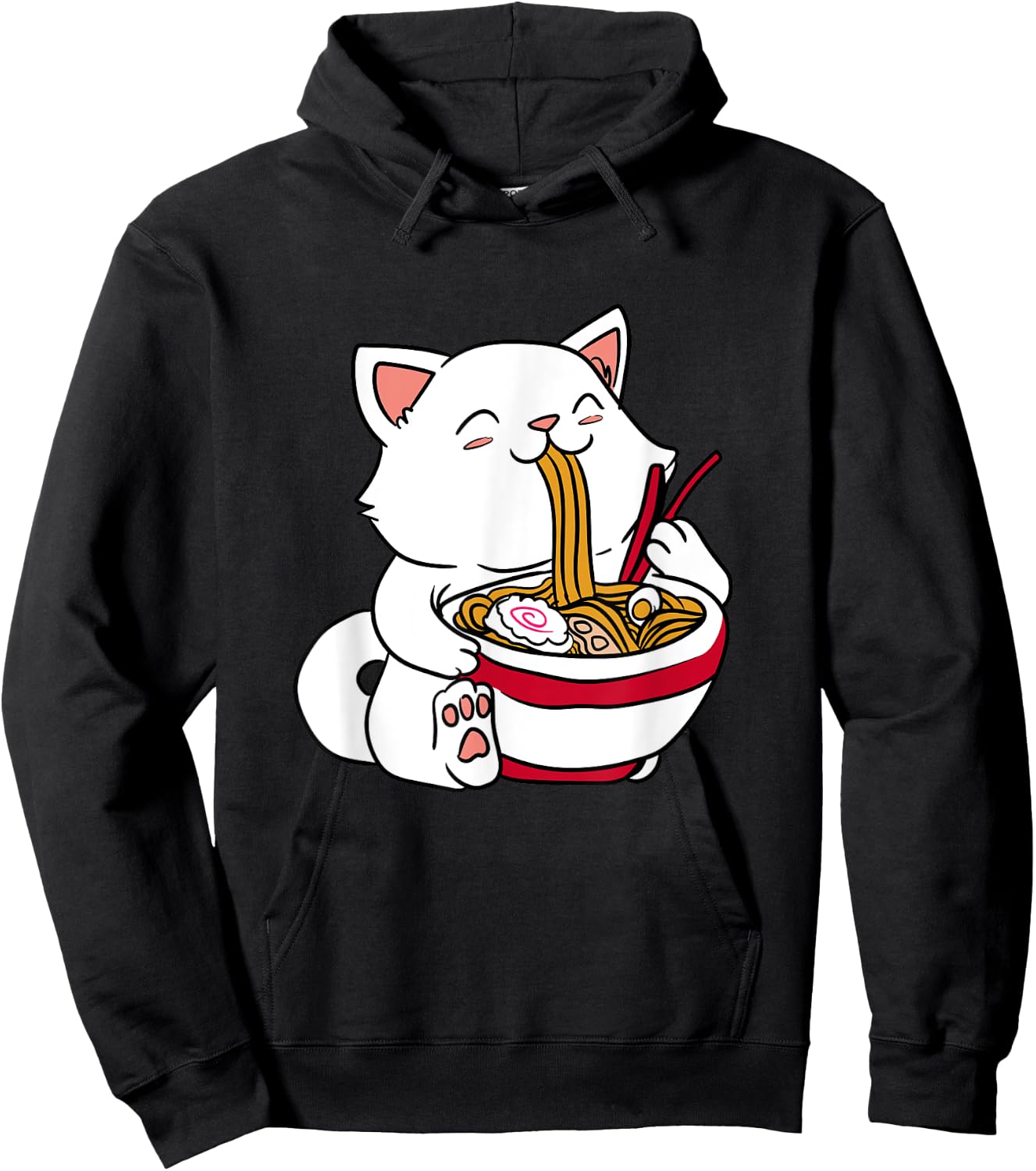 Brand Kawaii Cat Eating Ramen Noodles Japanese Food Anime Hoodie - Hoodie | Black