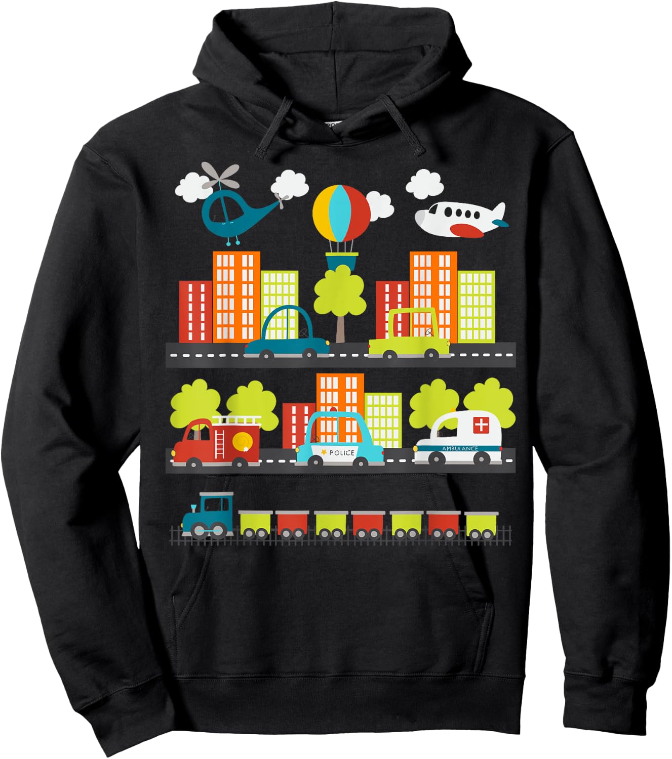 Transportation Trucks Cars Train Plane Emergency Vehicle Boy Hoodie - Hoodie | Black