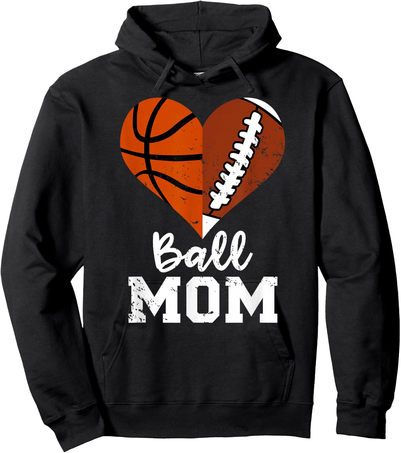 Ball Mom Heart Funny Football Basketball Mom Hoodie - Hoodie | Black