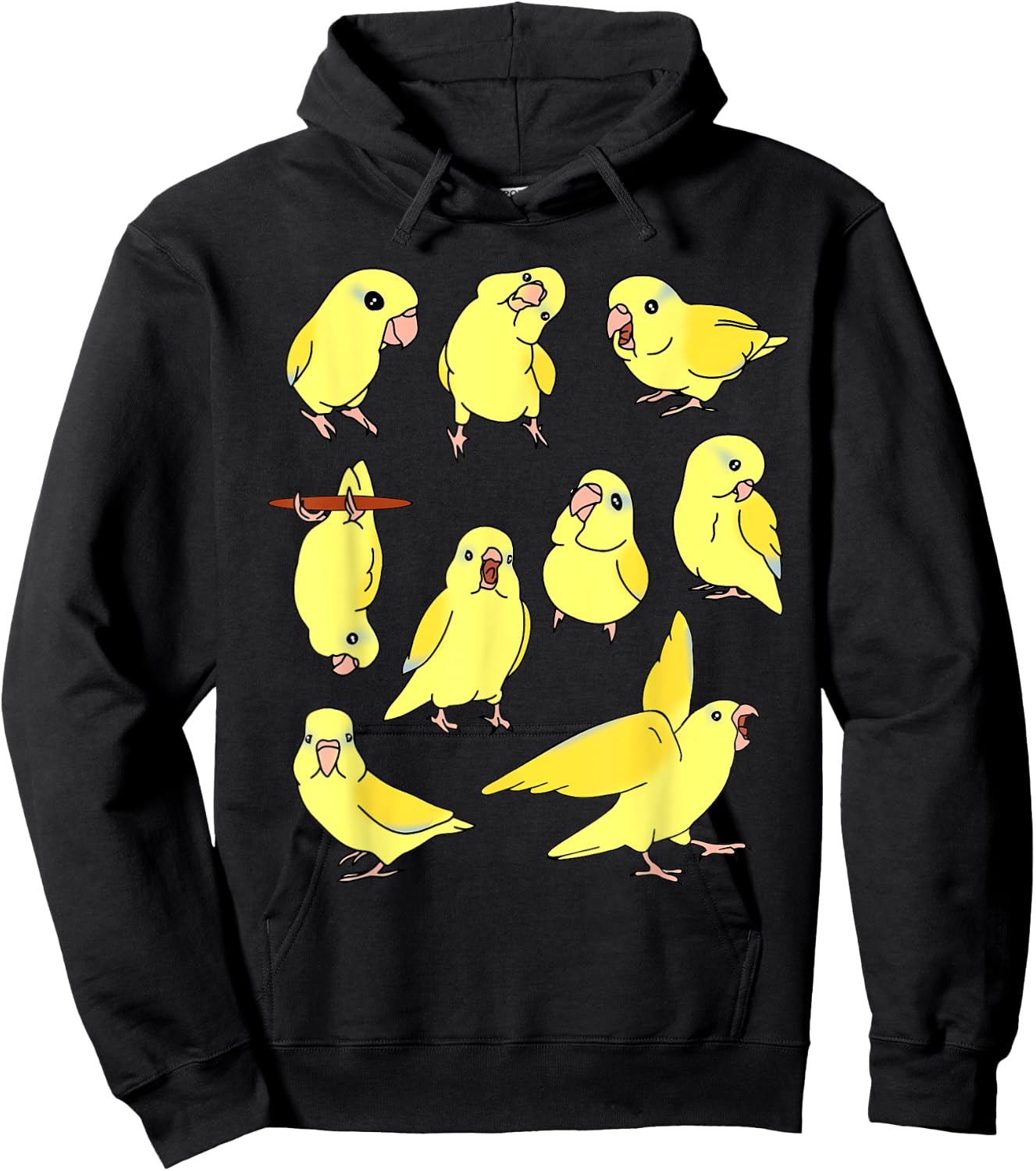 Cute Yellow Parrotlet Pattern Funny Parrots doodles Hoodie - Hoodie | Black