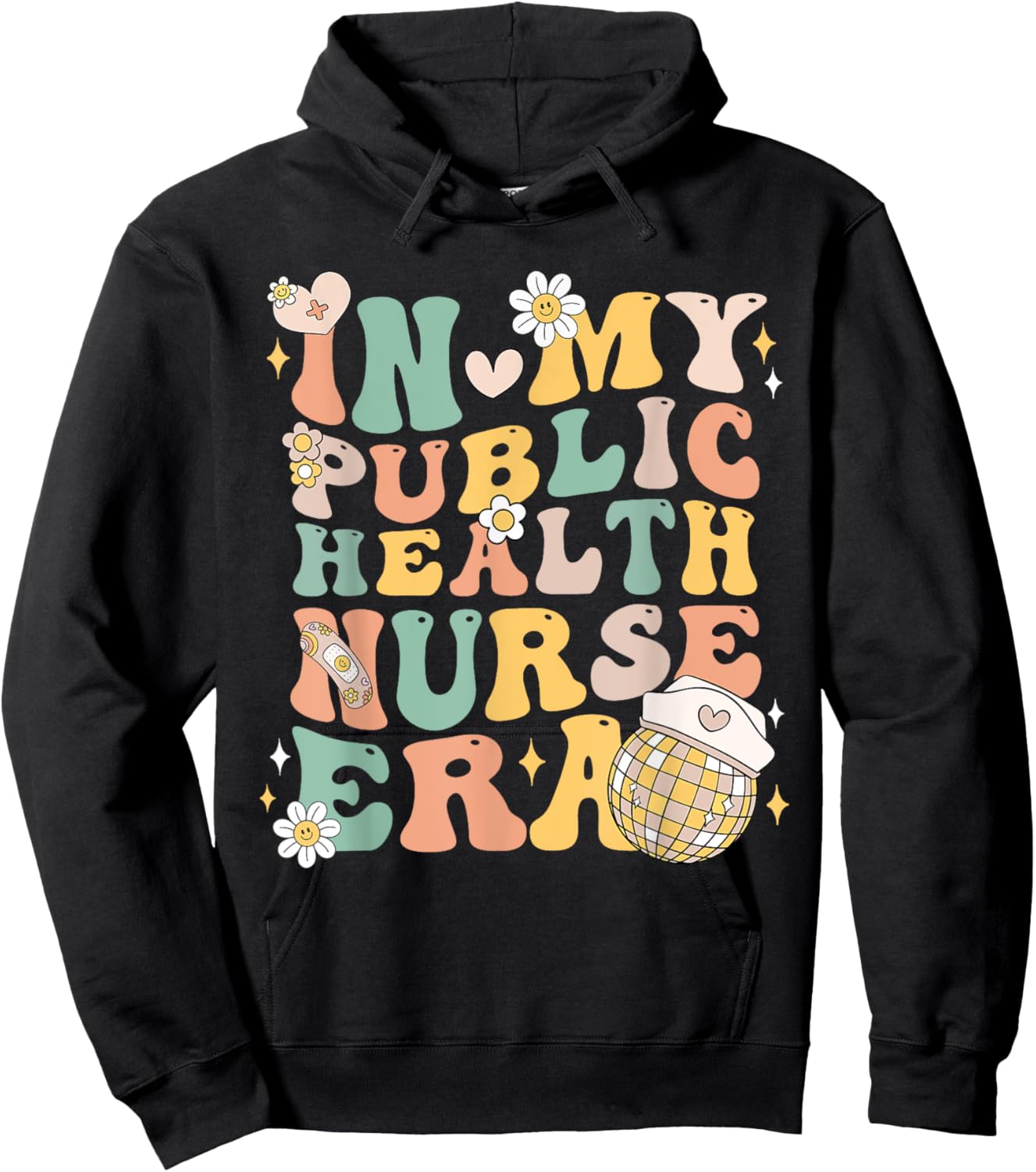 In My Public Health Nurse Era Groovy Public Health Nursing Hoodie - Hoodie | Black