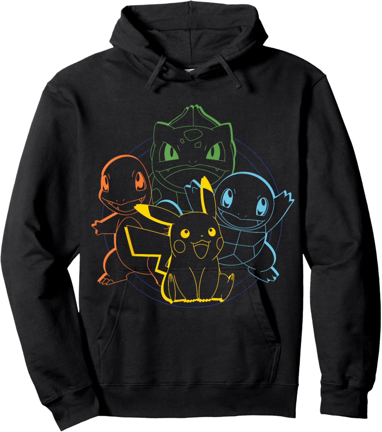 Pokémon - Pikachu Charmander Bulbasaur Squirtle Kanto Circle Hoodie - Hoodie | Black
