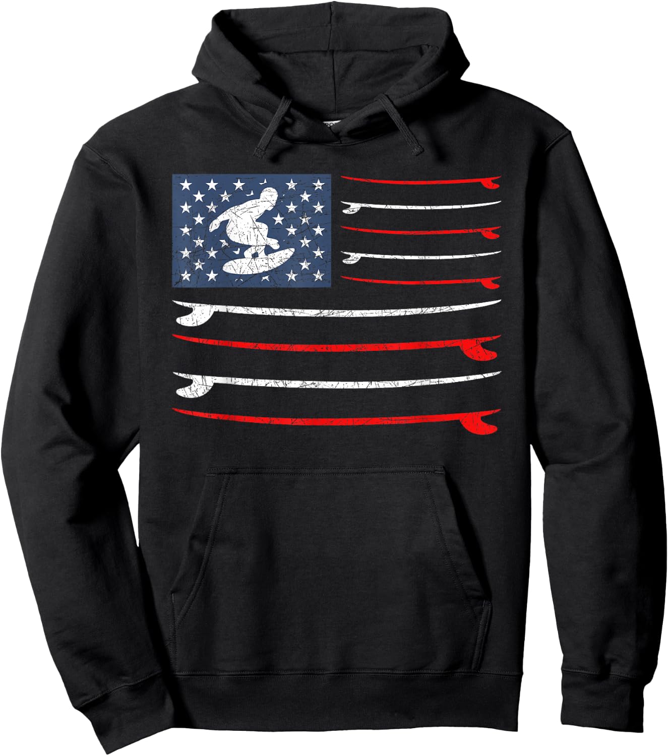 US Flag 4th Of July Surf Patriotic Surfer Surfing Hoodie - Hoodie | Black