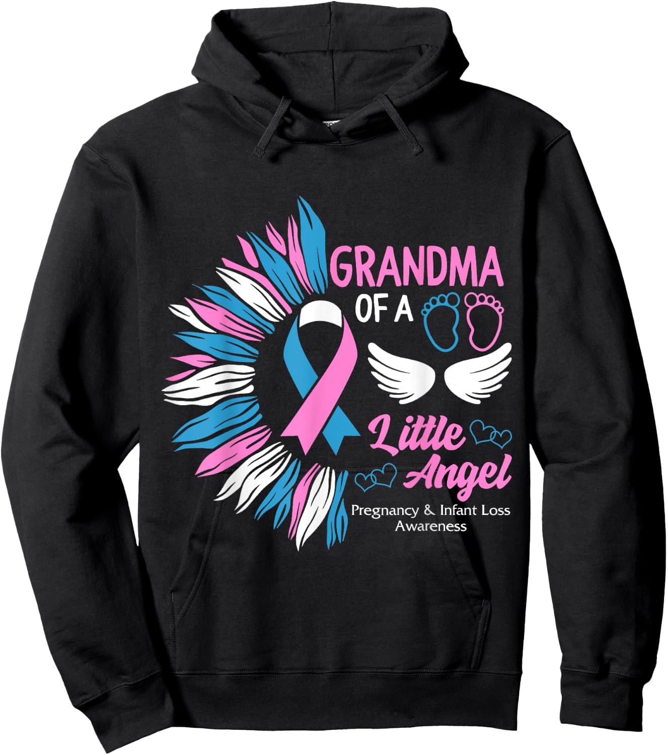 Grandma Of Little Angel Pregnancy Infant Loss Awareness Mom Hoodie - Hoodie | Black