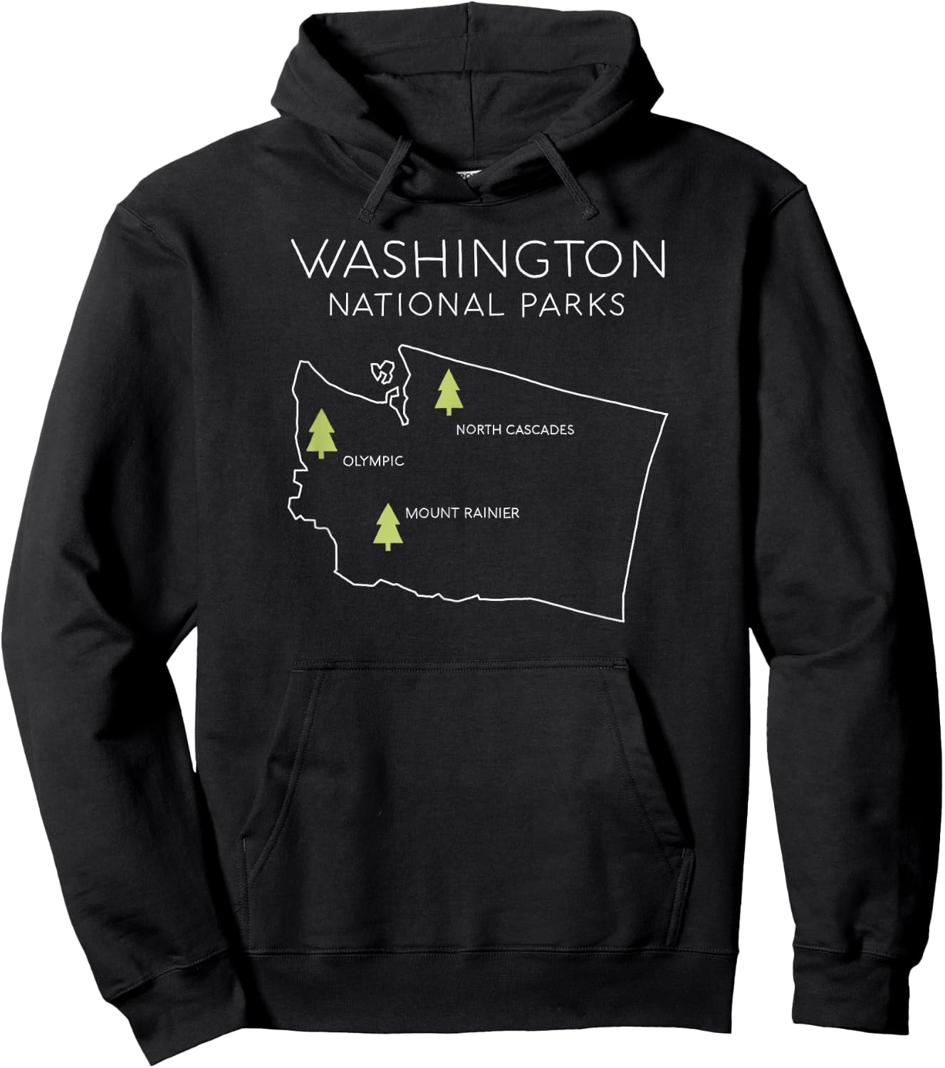 Washington National Park Map Mount Rainer North Cascades Hoodie - Hoodie | Black